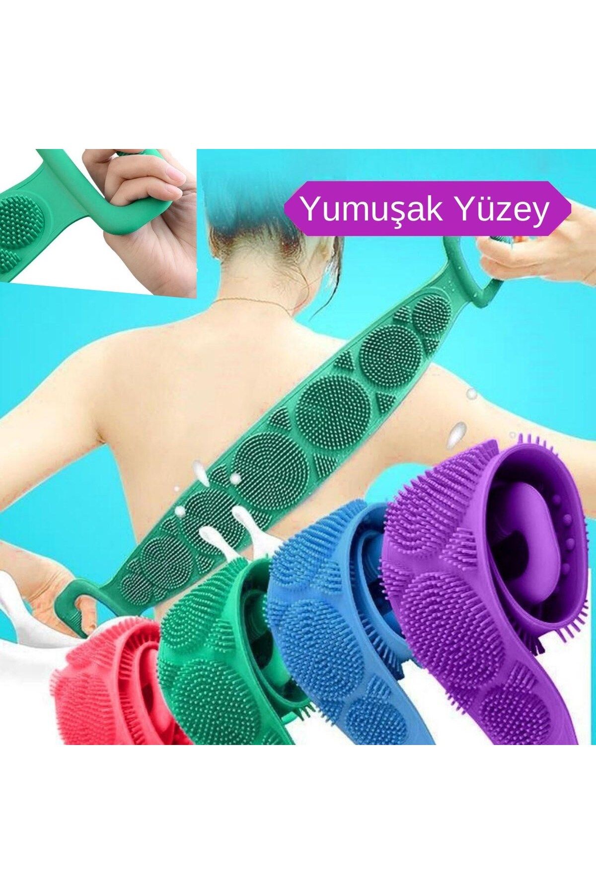 STOREMAX buxystorem Çift Taraflı Banyo Hamam Lifi Silikon Masajlı Yumuşak Duş Lifi Uzun Ömürlü Hazır
