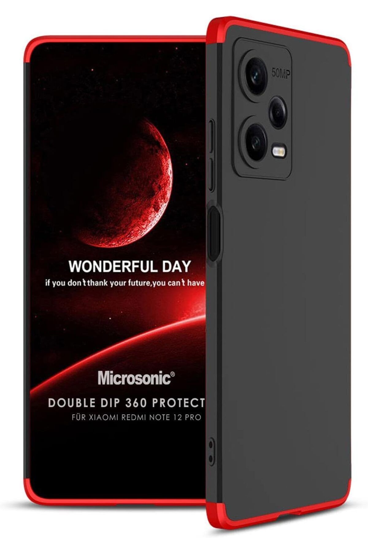 STOREMAX acelya Xiaomi Redmi Note 12 Pro için Kılıf Double Dip 360 Protective Siyah Kırmızı [Redmi Note