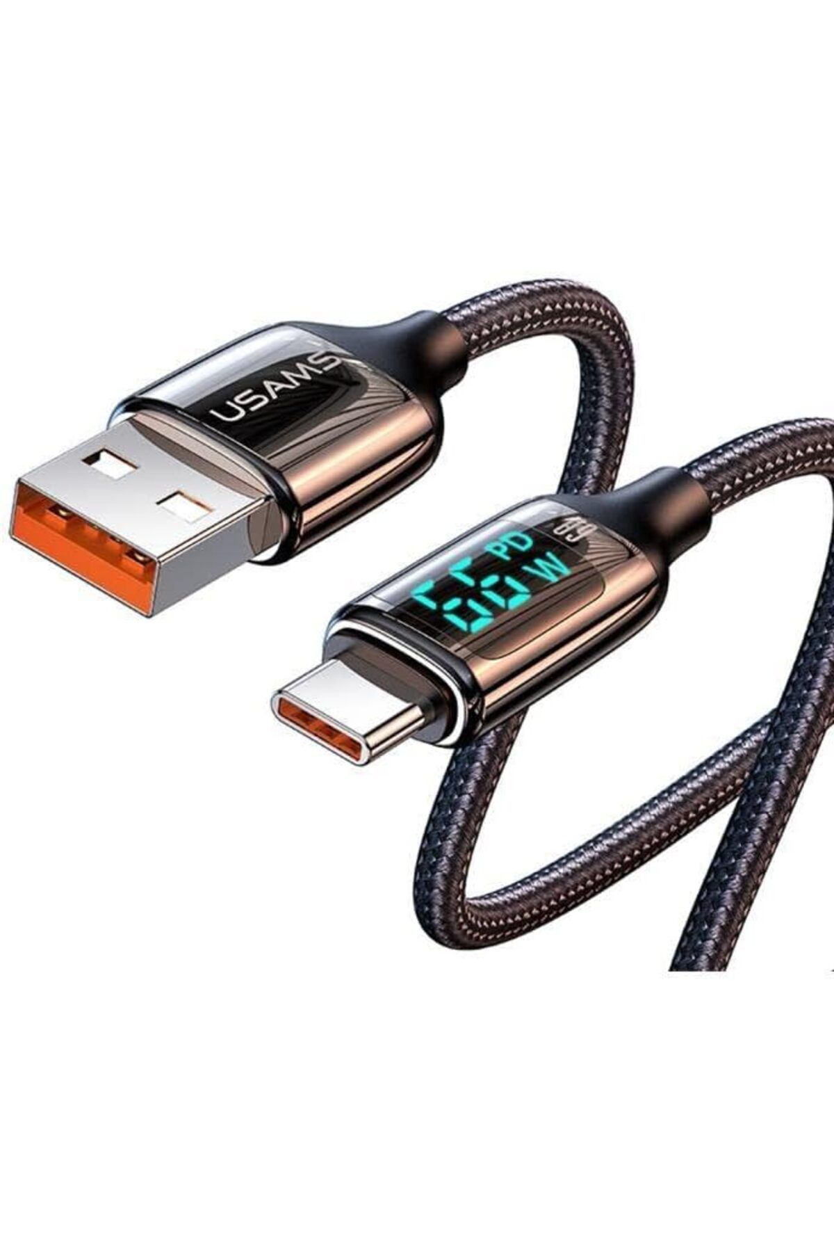 STOREMAX buxystorem US-SJ544 Dijital Göstergeli,Çipli,Örgülü,1.2m PD 66W USB to Type-C Hızlı Şarj ve