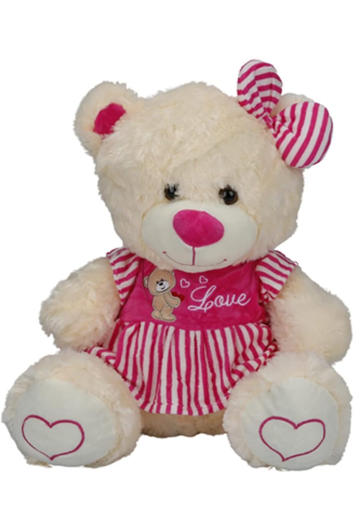 yenibagshop Peluş Ayı Oturan Çizgili Elbise 40 cm