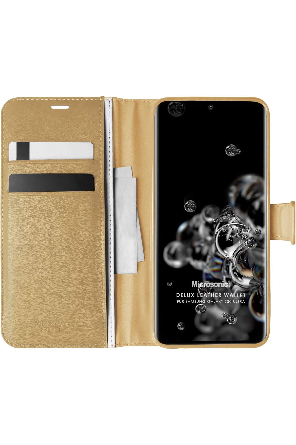 STOREMAX dlshop Galaxy S20 Ultra için Kılıf Delux Leather Wallet Gold [Galaxy S20 Ultra ile Uyumlu Kılıf