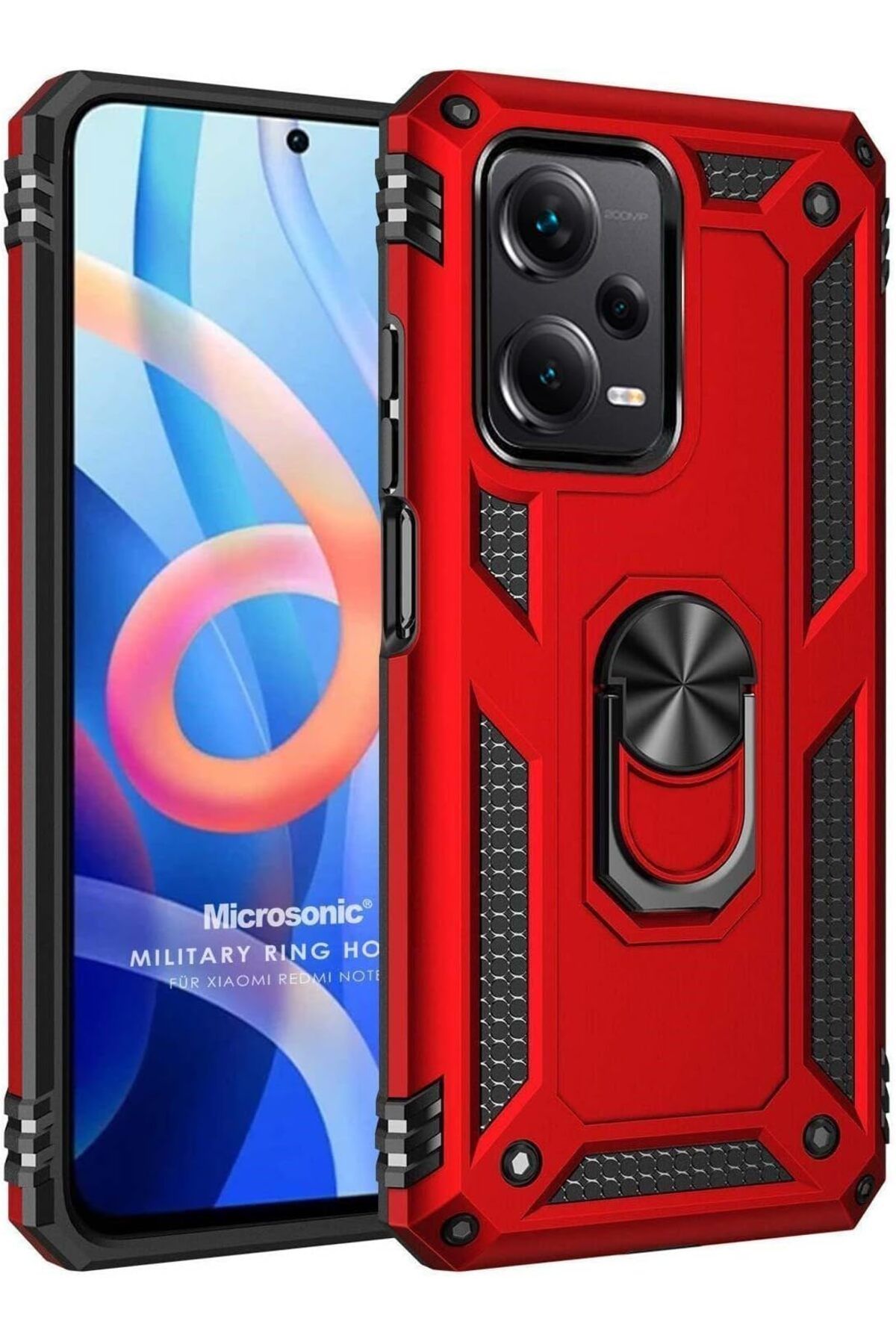 STOREMAX glpzr Xiaomi Redmi Note 12 Pro+ 5G Kılıf Military Ring Holder Kırmızı [Redmi Note 12 Pro+ 5G il