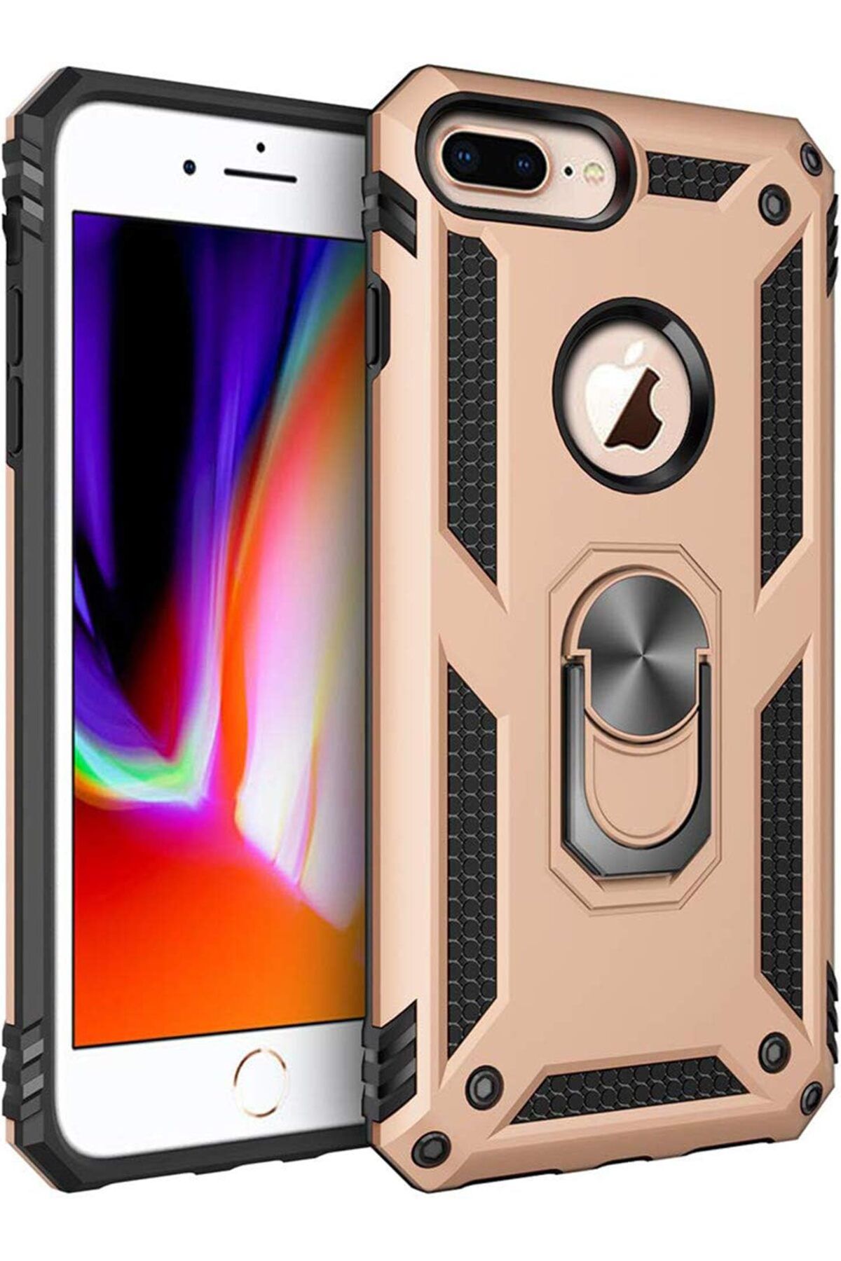 STOREMAX htpshopmx iPhone 7 Plus için Kılıf Military Ring Holder Gold [iPhone 7 Plus ile Uyumlu Kılıf -