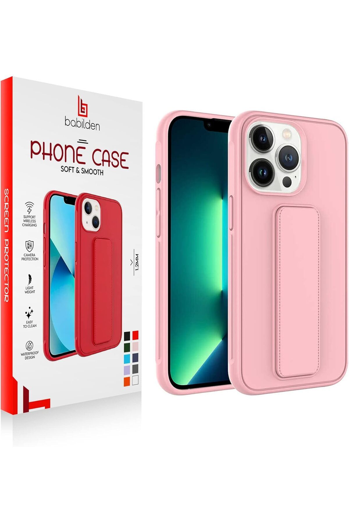 STOREMAX cmllashop iPhone Mıknatıslı Standlı Darbe Emici Ibola iPhone 14 Plus Kılıf (Kum Pembe) 542093