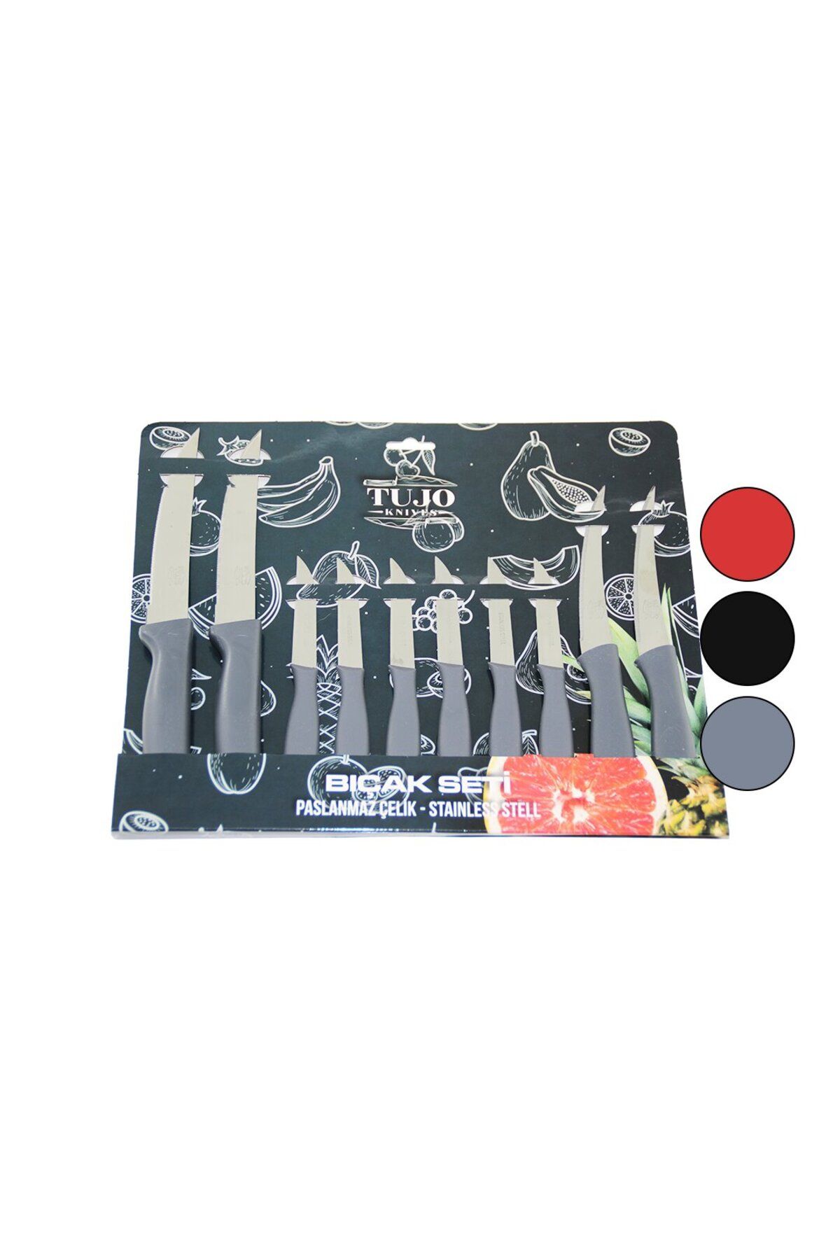 STOREMAX buxystorem 10LU TIRTIRLI BIÇAK SETİ 2AD 12.5CM EKMEK 2AD 10CM SEBZE 6AD 6.5CM MEYVE trendymx