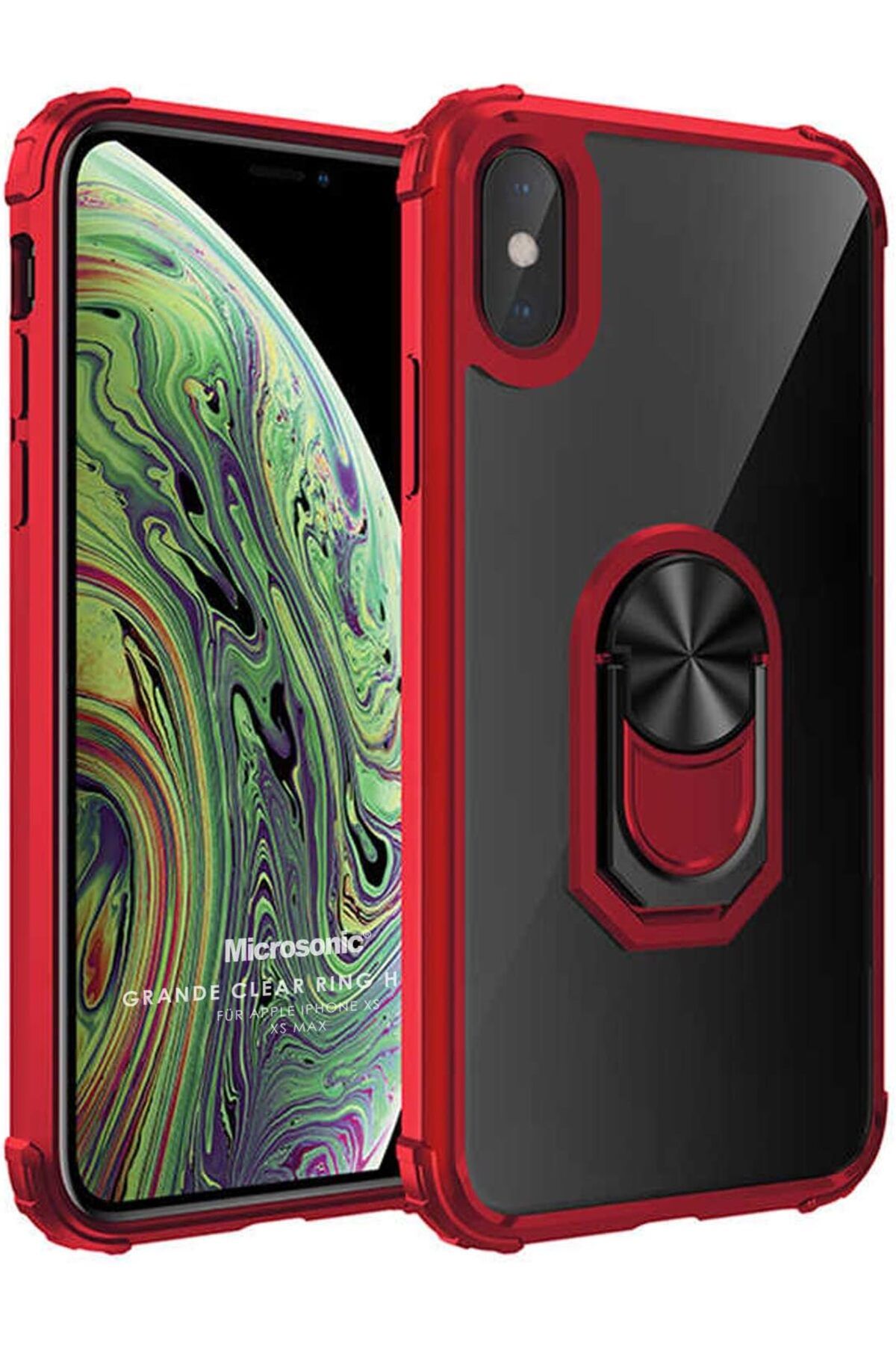 STOREMAX htpshopmx iPhone X için Kılıf Grande Clear Ring Holder Kırmızı [iPhone X ile Uyumlu Kılıf -