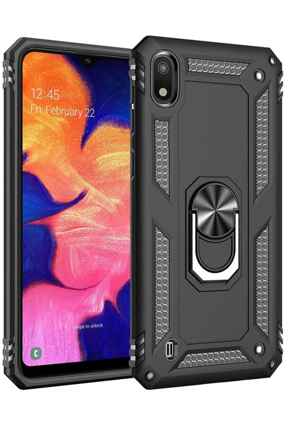 STOREMAX dlshop Galaxy A10 için Kılıf Military Ring Holder Siyah [Galaxy A10 ile Uyumlu Kılıf - Siyah] s