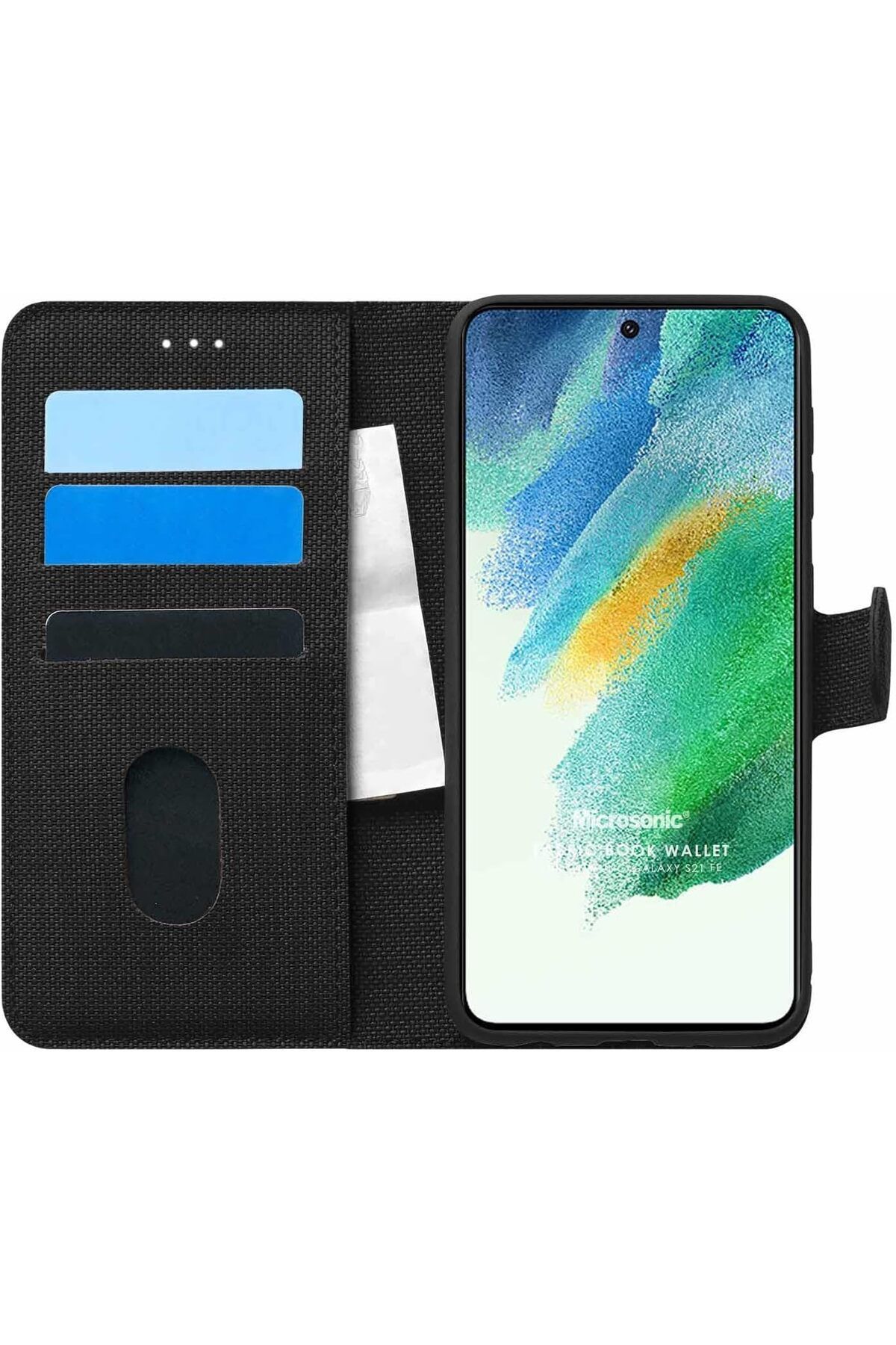 STOREMAX dlshop Galaxy S21 FE için Kılıf Fabric Book Wallet Siyah [Galaxy S21 FE ile Uyumlu Kılıf - Siya