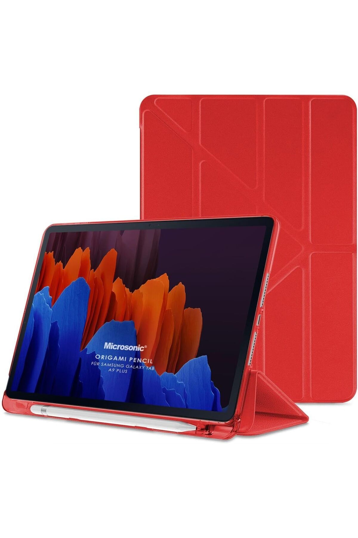 STOREMAX Galaxy Tab A9 Plus Uyumlu Kılıf Origami Pencil Kırmızı [Galaxy Tab A9 Plus ile Uyumlu Kılı