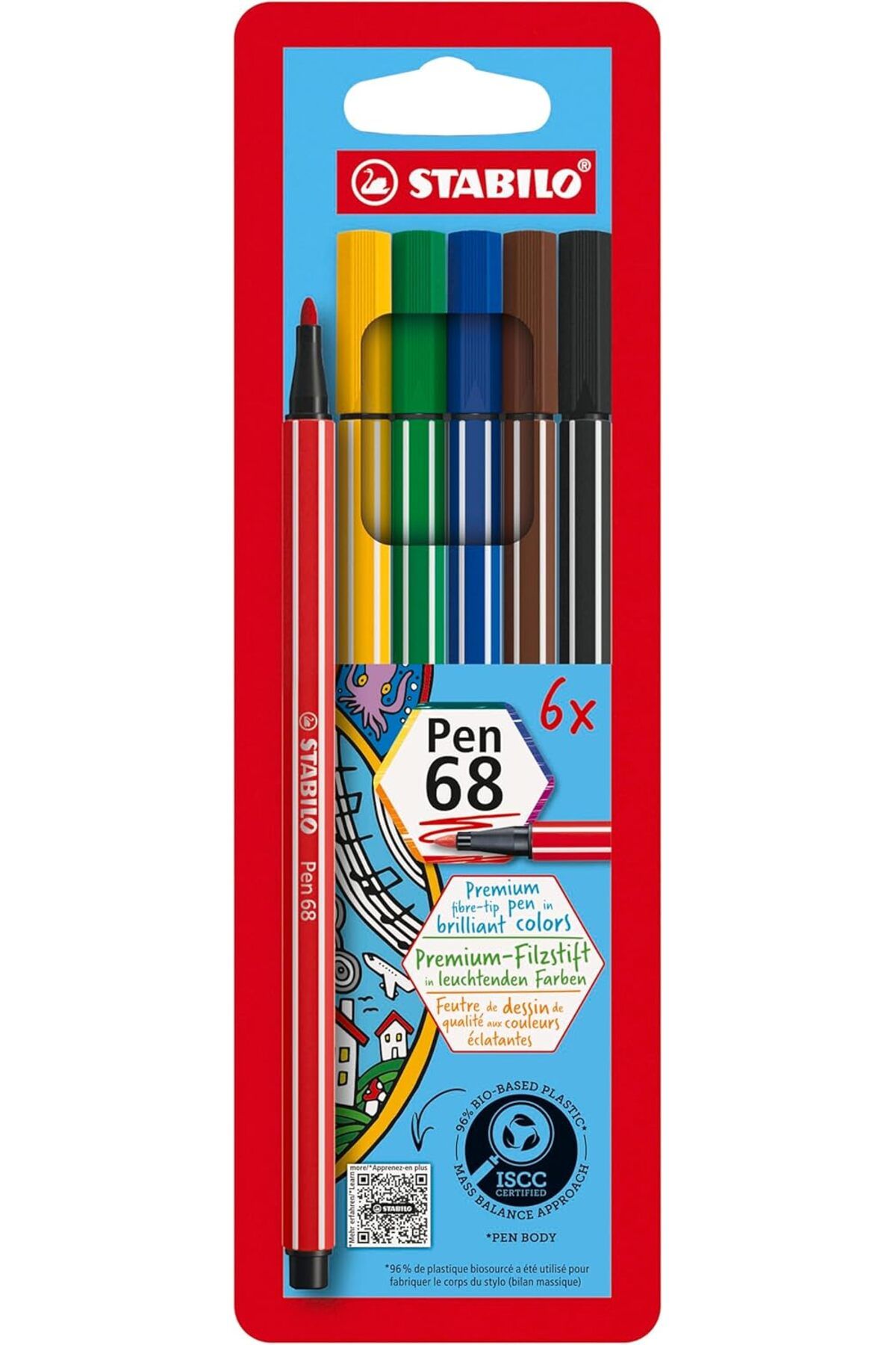 STOREMAX daliashops Pen 68 - Keçe Uçlu Boya Kalemi - 6 'lı Askılı Paket - 6 Farklı Renkte Star Collecti