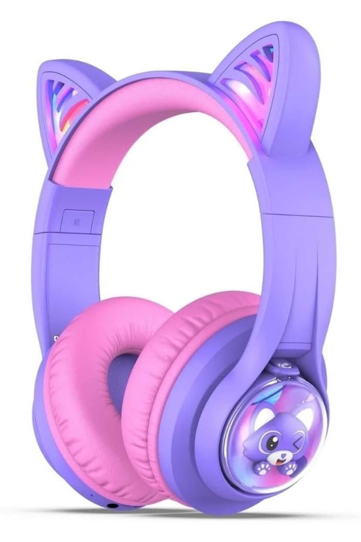 yenibagshop Kedi Kulaklı Led Işıklı Güvenli Ses Sınırlı 45 Saat Oynatma Süreli Bluetooth Çocuk Kulaklığı Mor