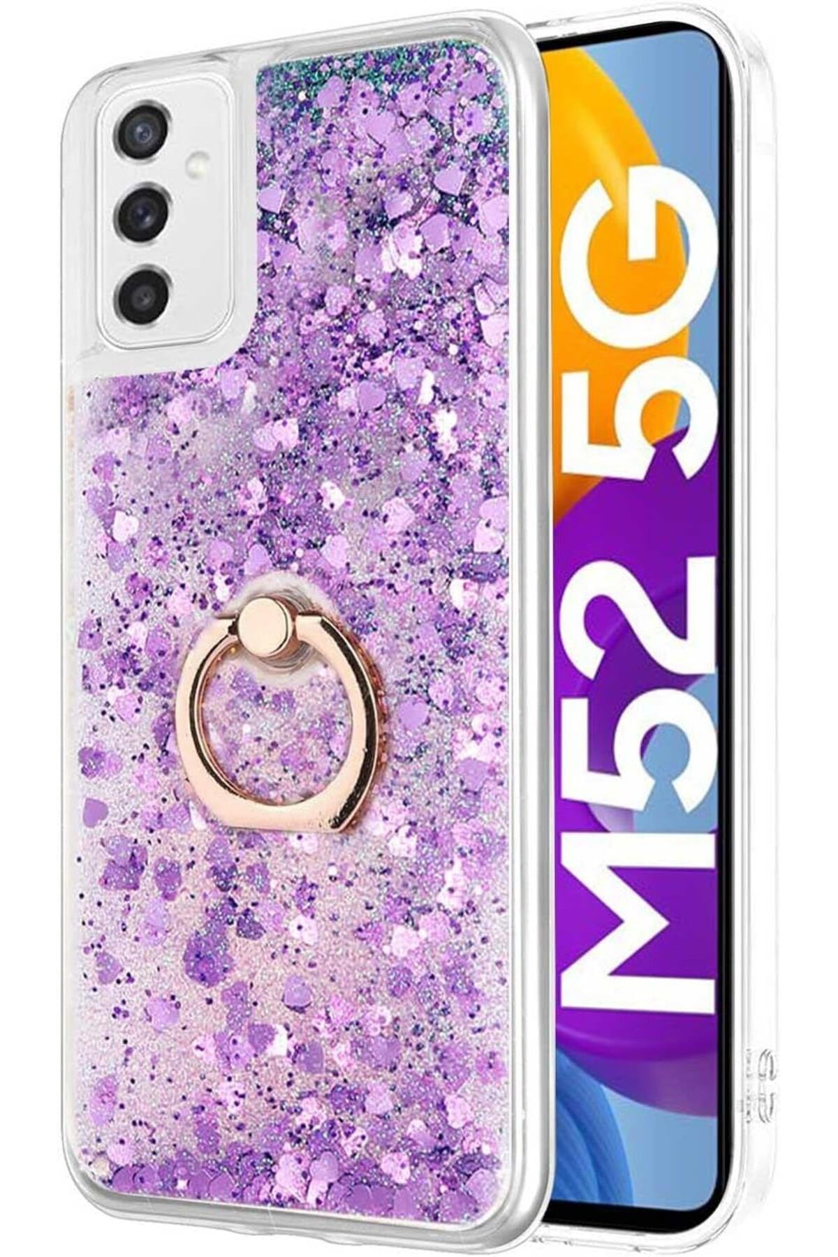 STOREMAX htpshopmx Galaxy M52 için Kılıf Glitter Liquid Holder Mor [Galaxy M52 ile Uyumlu Kılıf - Mor] s