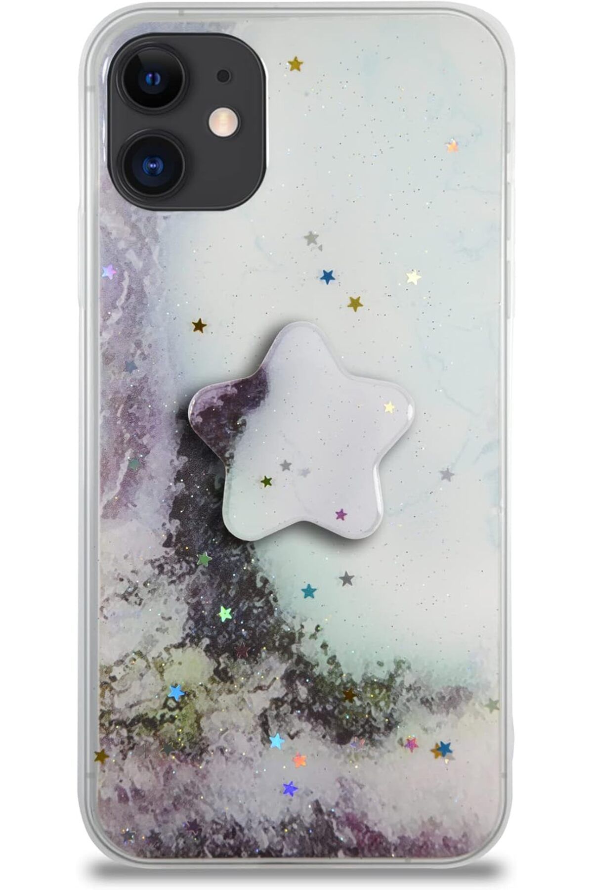 STOREMAX bystoreby İletişim iPhone 11 ile Uyumlu Kapak Mermer Desenli Pop Socketli Silikon Kılıf - Beyaz