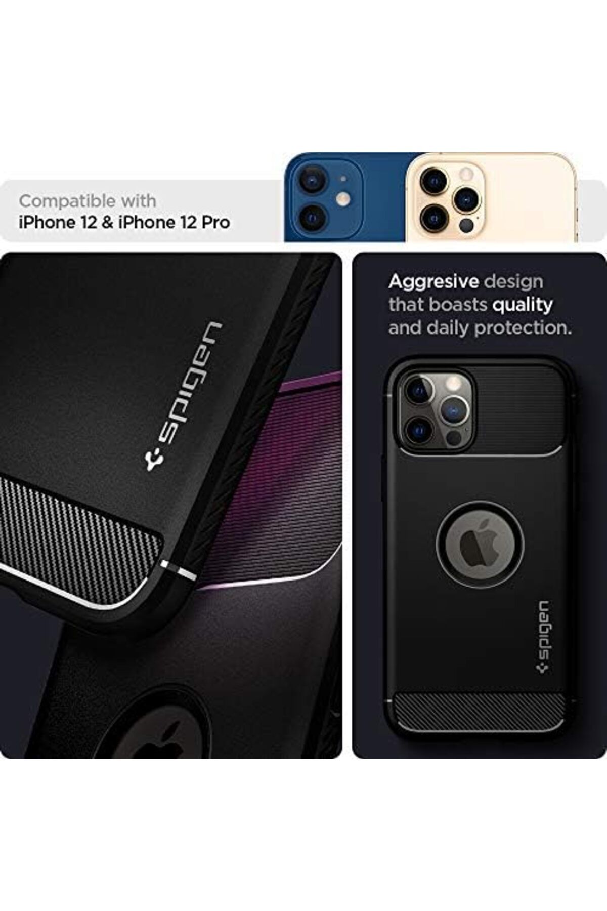 yenibagshop iPhone 12 / iPhone 12 Pro Kılıf Rugged Armor Matte Black - ACS01700