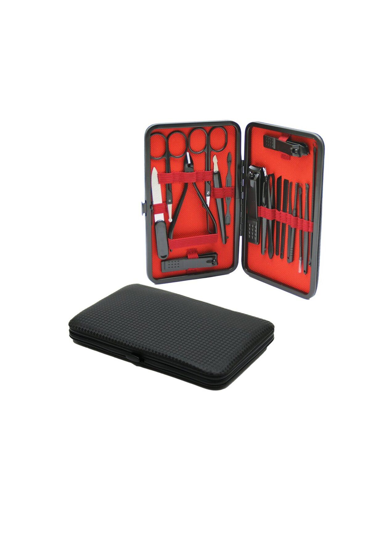 STOREMAX ysstorex 18PCS SİYAH DESENLİ MANİKÜR PEDİKÜR SETİ ÇANTA CÜZDAN MODELİ StarColxlection 6551