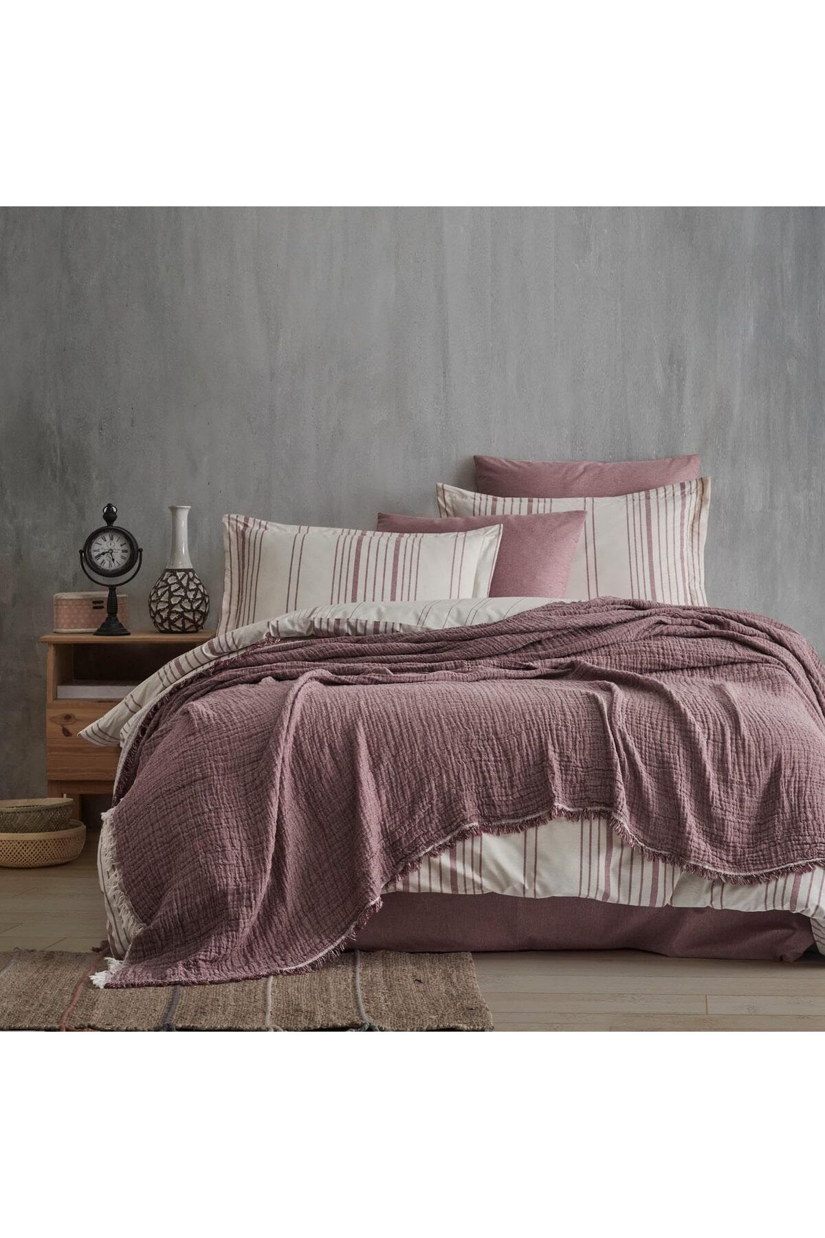 STOREMAX | Tissou | Tek Kişilik%100 Pamuklu Muslin Pike Yatak Örtüsü Vişne
