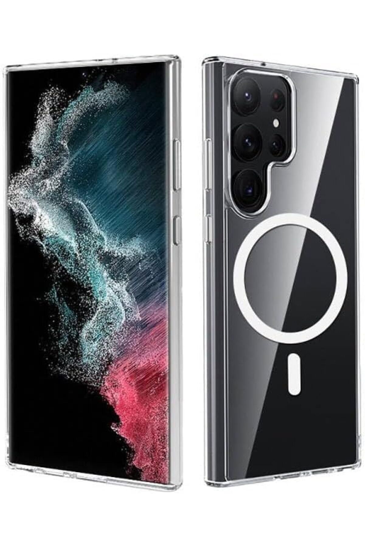 STOREMAX htpshopmx Galaxy s25 Ultra İle Uyumlu şeffaf Manyetik şarj Kılıfı Darbe Emici şeffaf Kılıf