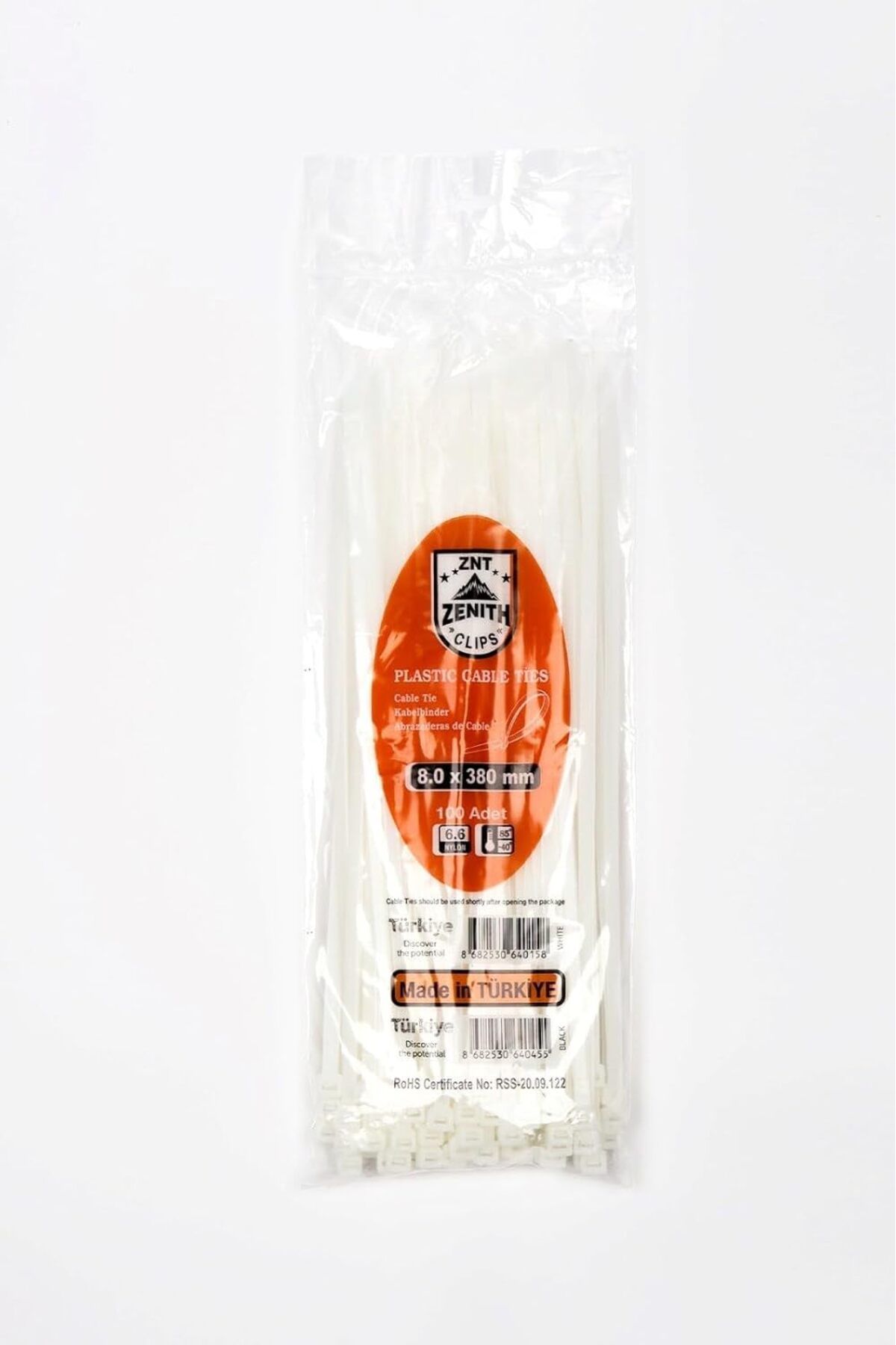 STOREMAX mrttnca 8x380 Beyaz Kablo Bağı & Plastik Kelepçe & Cırt Kelepçe 100 Adet (paket) trndymrt 10872