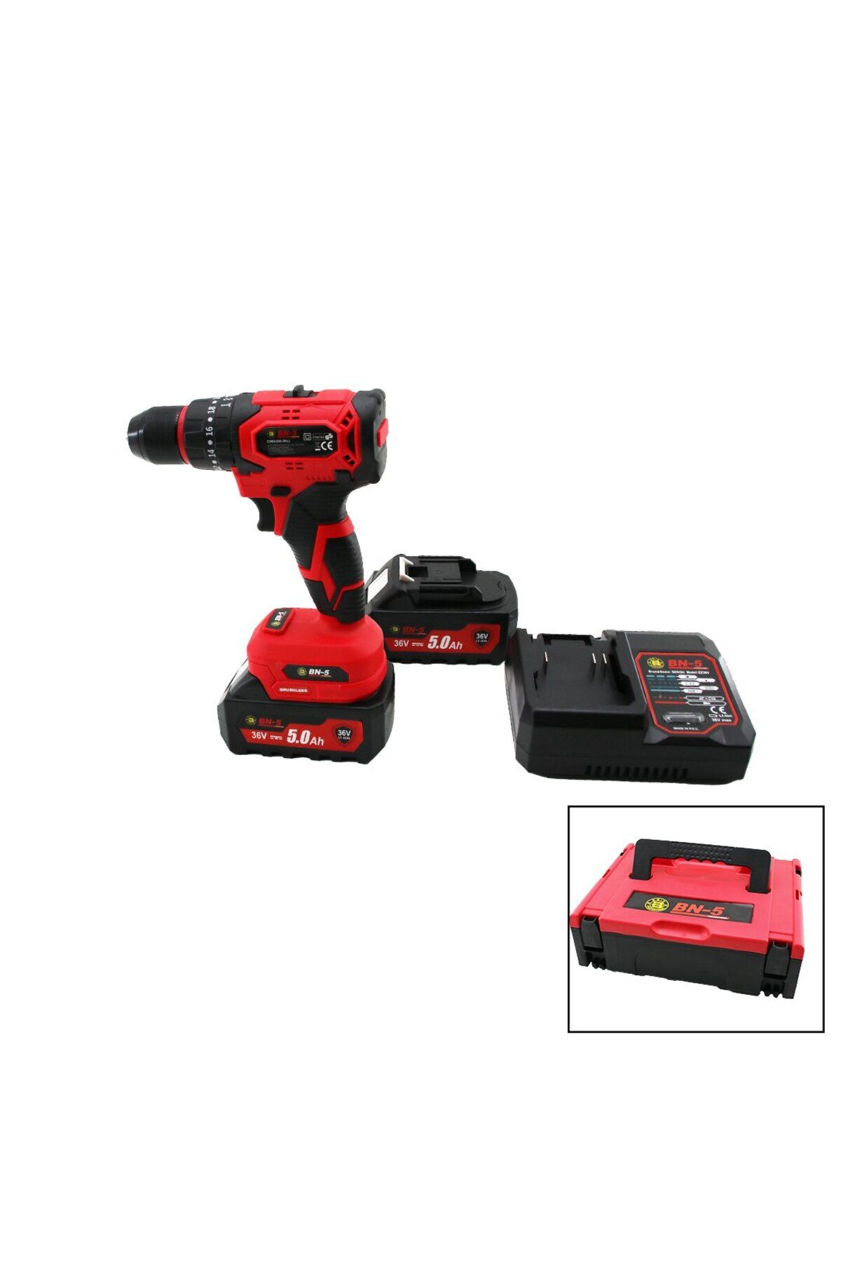 STOREMAX srhtDS KÖMÜRSÜZ 36V - DARBELİ KIRMIZI ŞARJLI - YEDEK BATARYA - 5.0Ah PROF.MATKAP SETİ ÇANTALI
