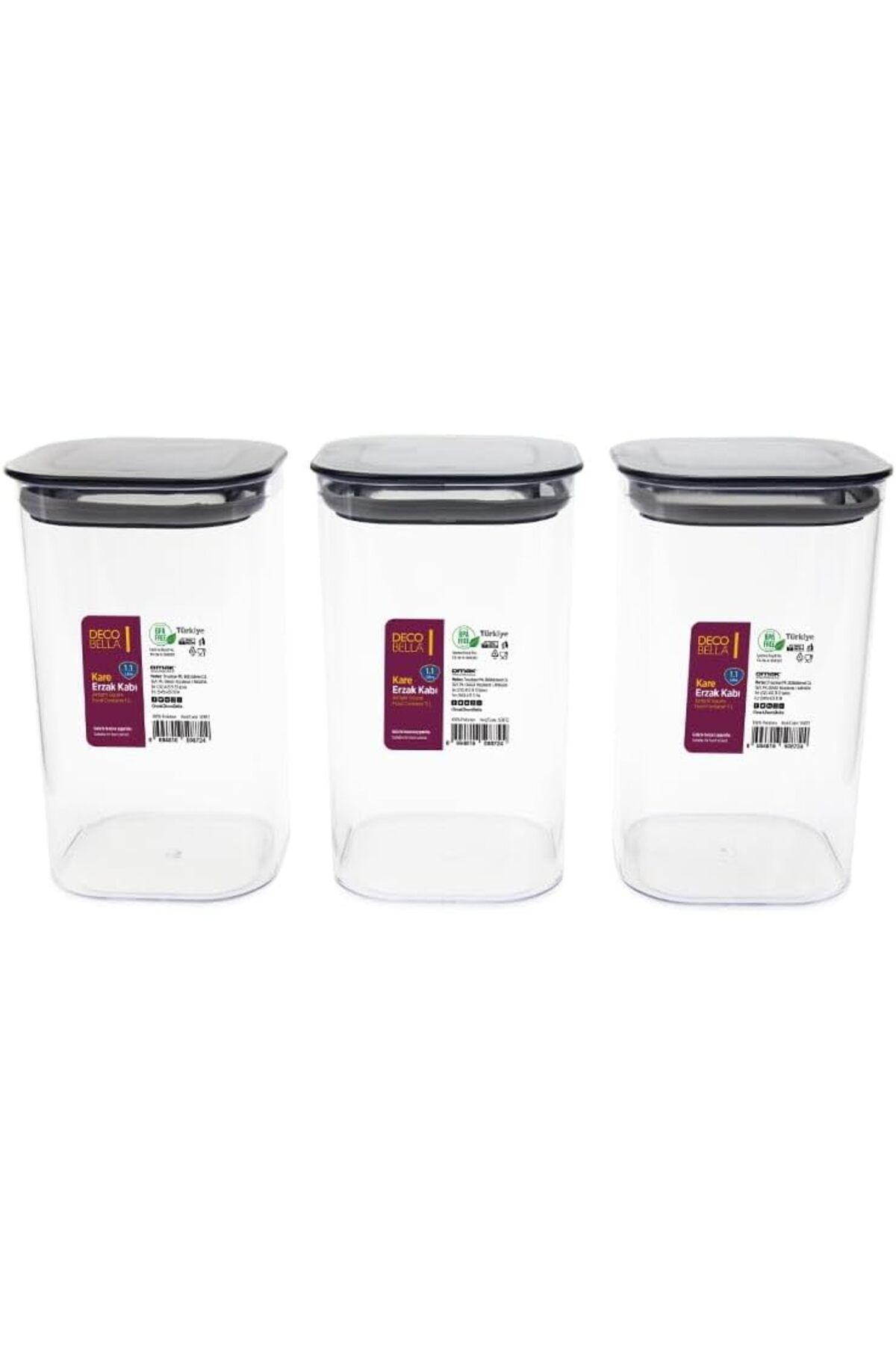 STOREMAX glpzr DecoBella 3 'lü 1.1 Lt. Kare Erzak Kabı Seti trendybuy 1109110