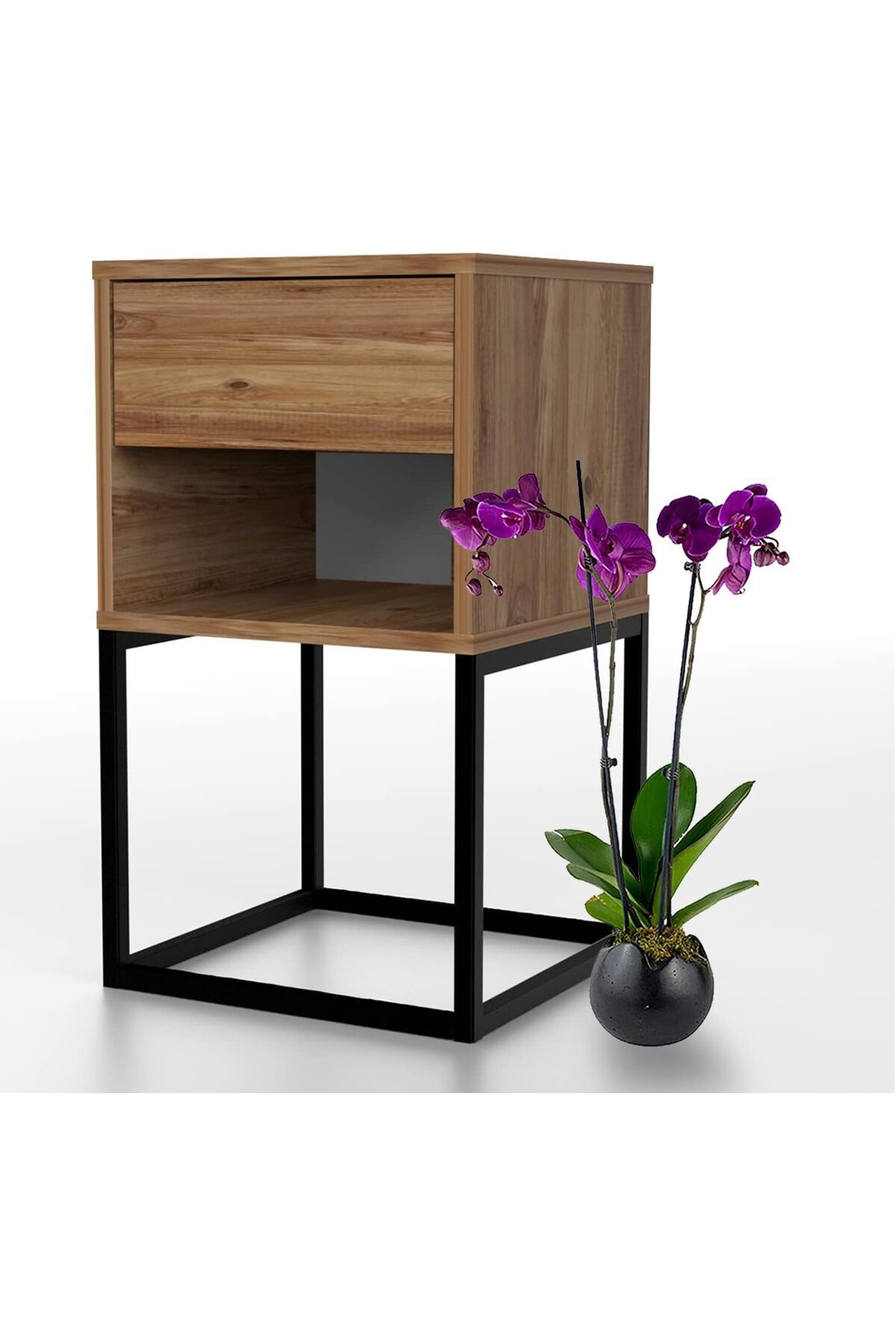 STOREMAX nslmshop KMD106-Ceviz Metal Ayaklı Komodin Life Store 1037065
