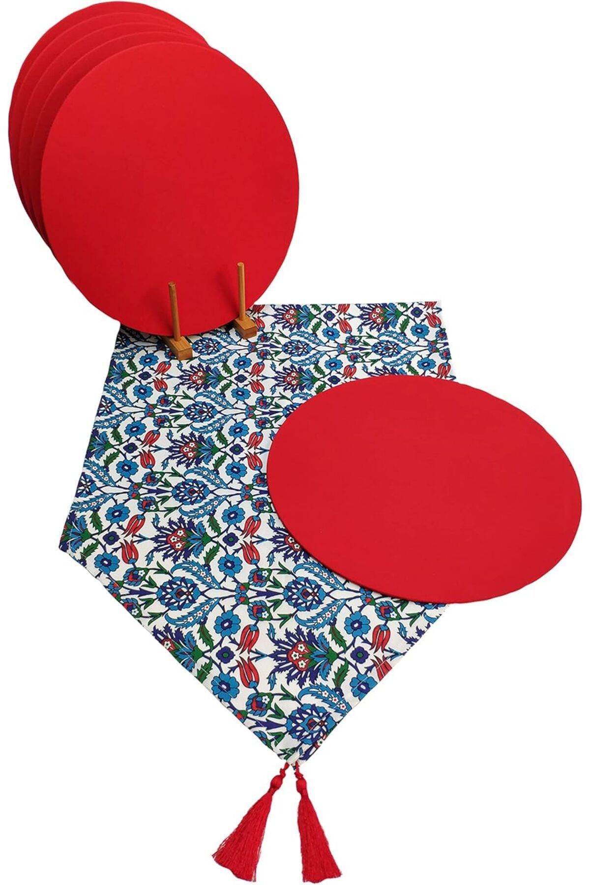 STOREMAX sellbuystore Çini Desenli Runner 6'lı Kırmızı Supla Set V00020886 1053513