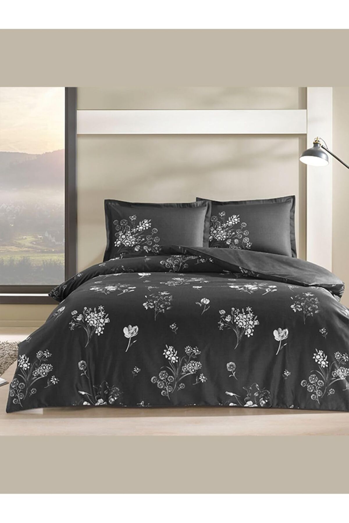 STOREMAX htpshopmx Roxane Desenli%100 Pamuk Saten Nevresim Takımı, Siyah, Çift Kişilik (Nevresim: 200x220