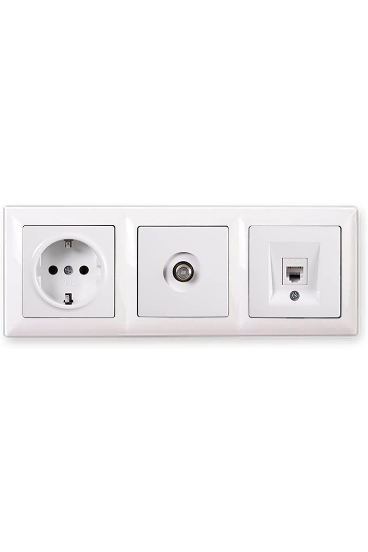 MCreative Visage Beyaz 3'lü Set Topraklı Priz, F Konnektör ve Nümeris Cat3 Telefon Priz Set