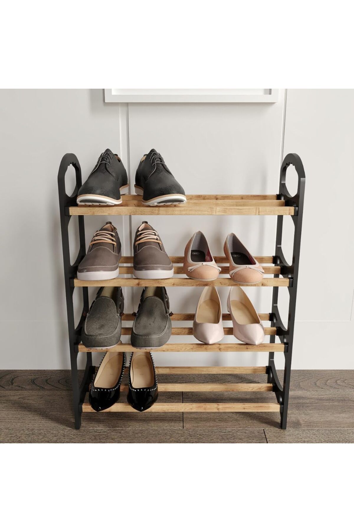 STOREMAX ysstorex 4 Katlı Ahşap Tabanlı, Plastik Kenarlı Ayakkabılık, 64x50x18 cm StarColxlection 65514