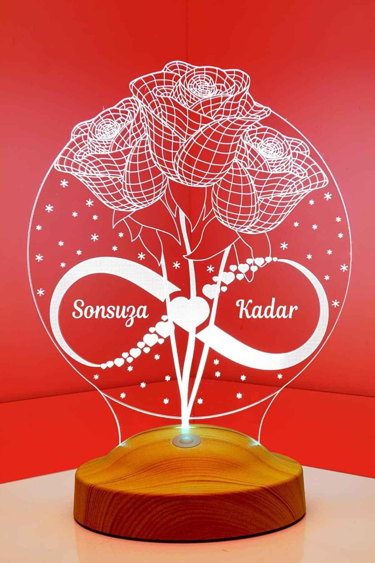 yenibagshop 3D Sonsuza Kadar Hediyesi 3 Boyutlu Güller ve Sonsuzluk Led Lamba