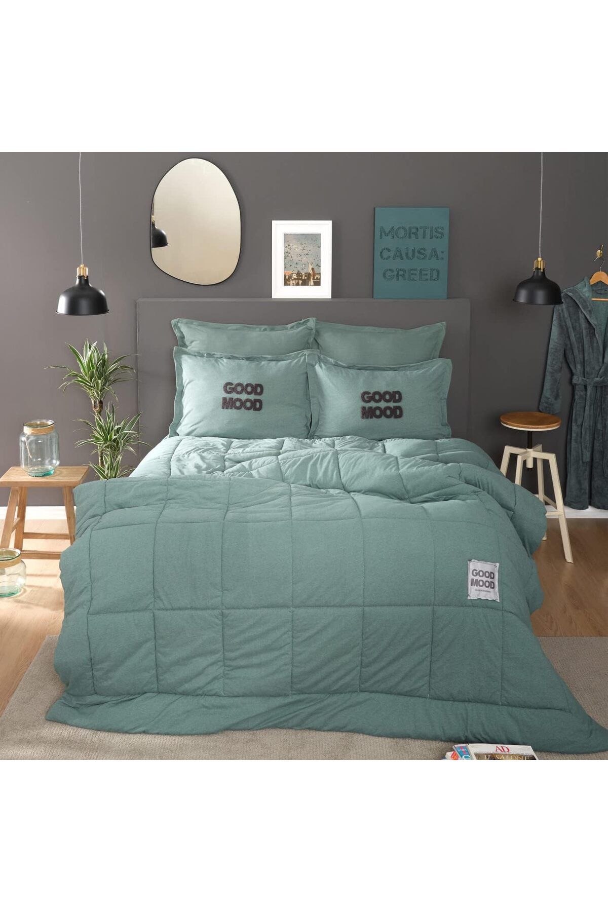 STOREMAX nffashopm Home Motto Cotton Comfort Çift Kişilik Petrol storestarx 1051353