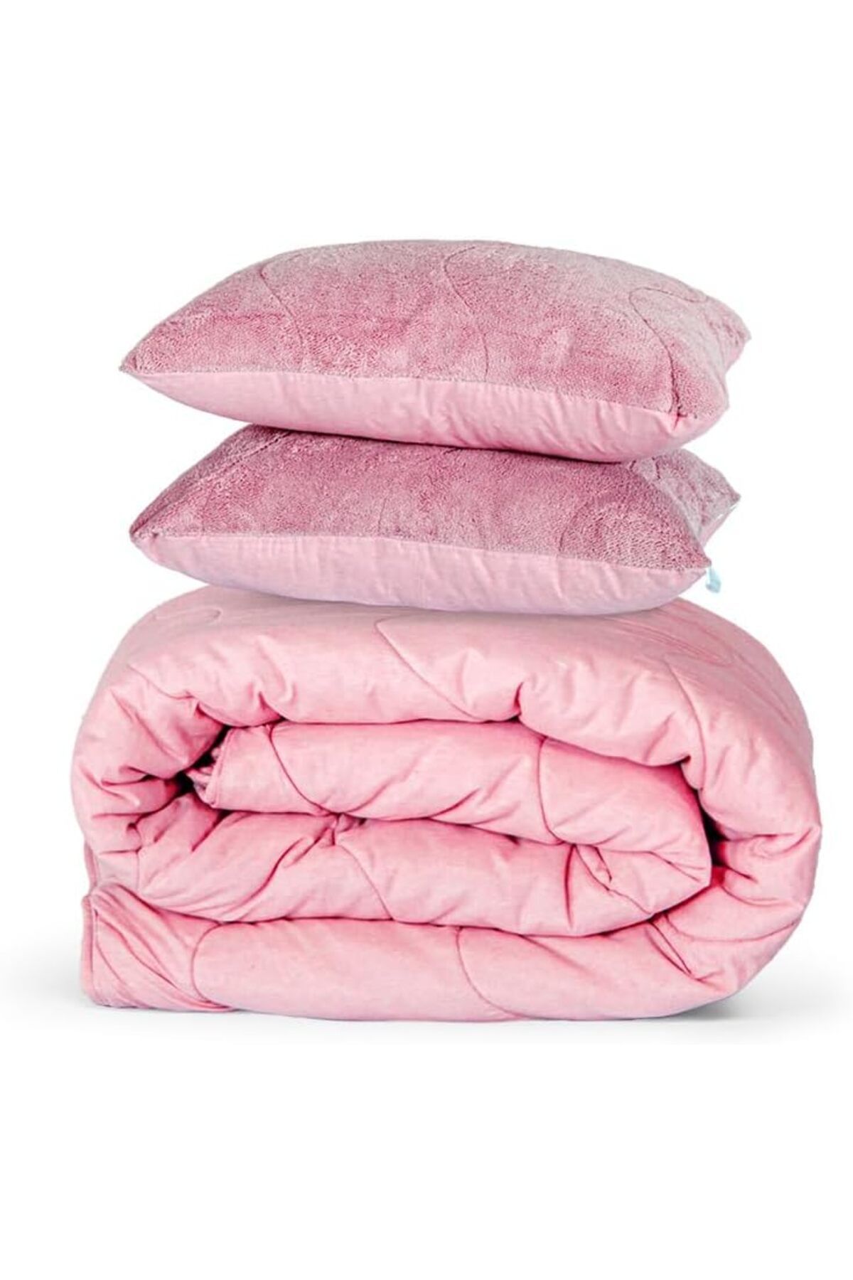 yenibagshop Home Bedding Welsoft Pembe Yorgan Seti Çift Kişilik (2Adet Silikon Yastık ve Kılıfları Hediye)