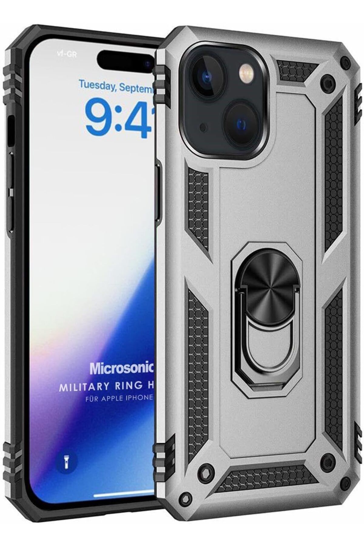 STOREMAX htpshopmx Kılıf iPhone 15 için Military Ring Holder Gümüş [iPhone 15 ile Uyumlu Kılıf - Gü