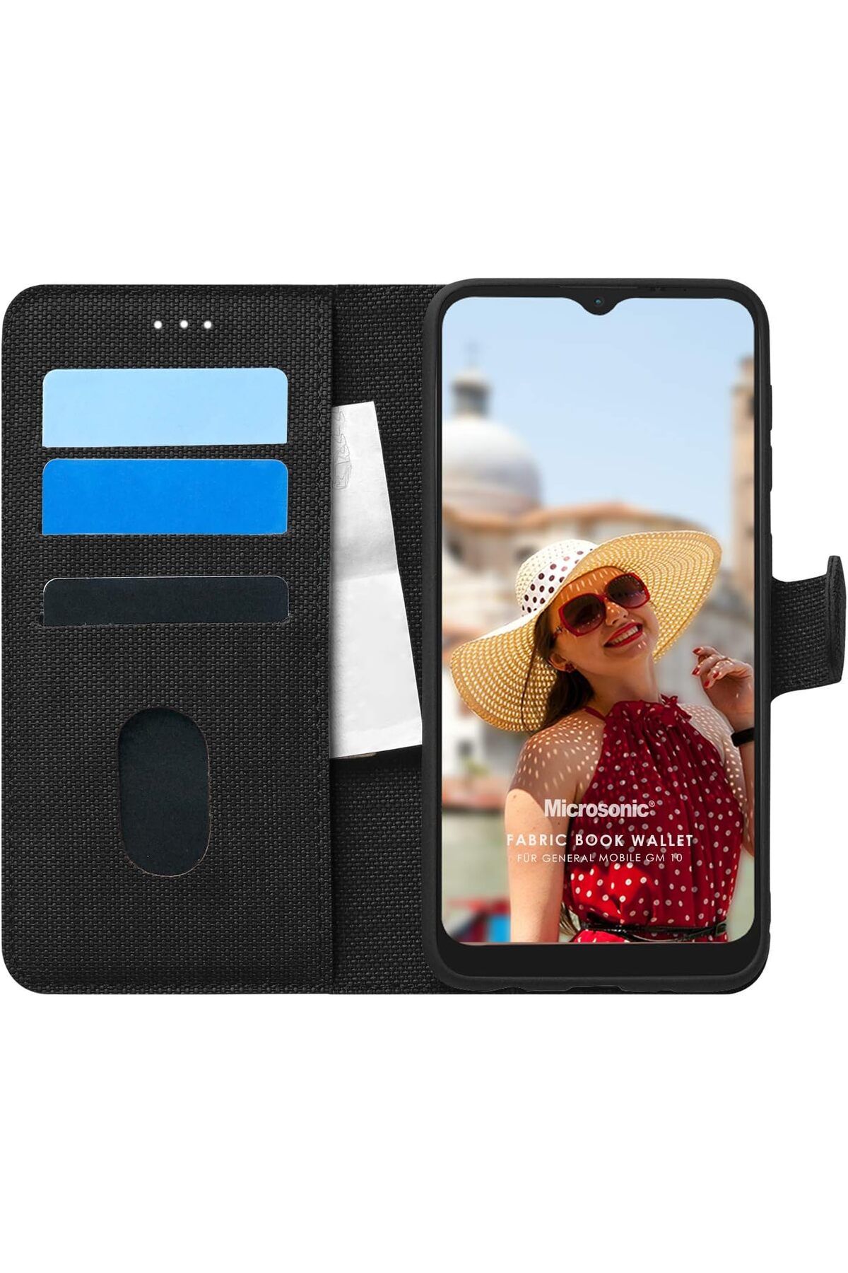 STOREMAX nffashopm Geeneral Mobile GM 10 için Kılıf Fabric Book Wallet Siyah [GM 10 ile Uyumlu Kılıf - S