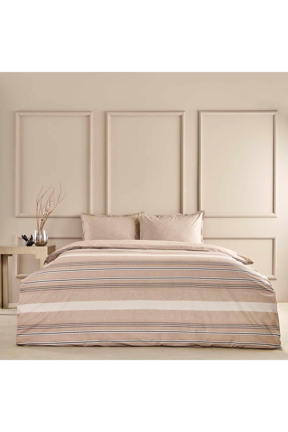 STOREMAX Çizgili%100 Pamuk Nevresim Takımı, Kahverengi, Çift Kişilik storestarx 1051353