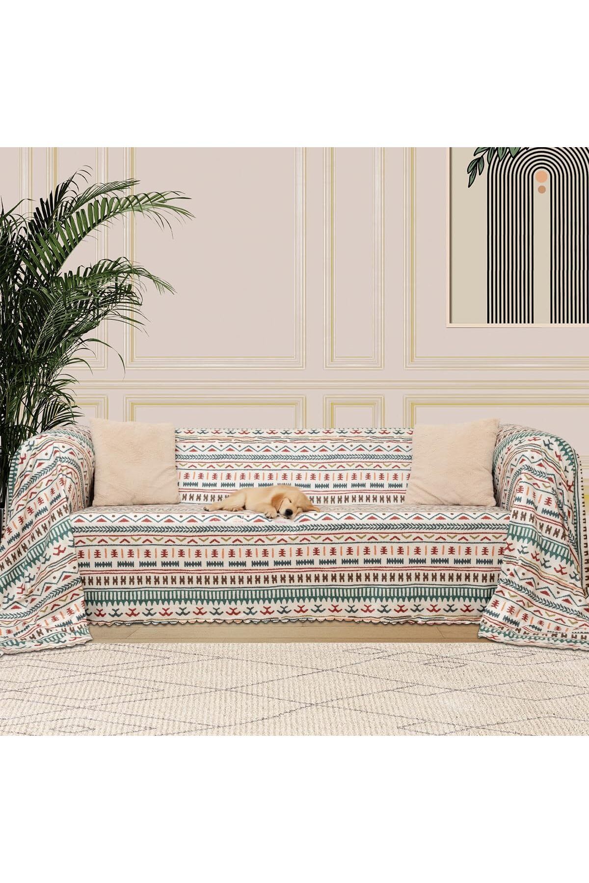 STOREMAX CONCEPT SoftMicro Boho Etnik Desenli Mikrofiber Koltuk Örtüsü ve Şalı, Kaymaz Turkuaz 18
