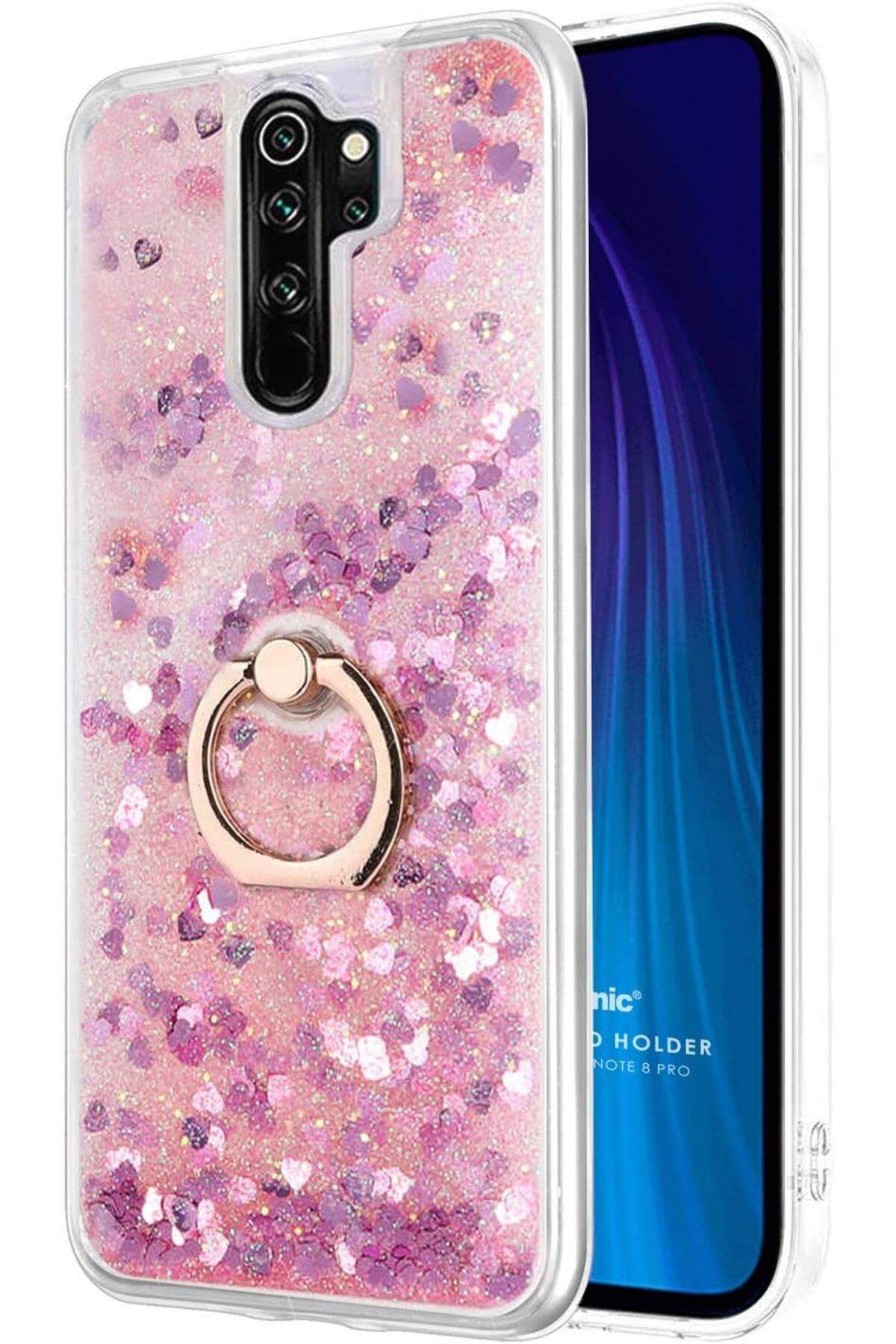 STOREMAX nffashopm Xiaomi Redmi Note 8 Pro için Kılıf Glitter Liquid Holder Pembe [Redmi Note 8 Pro ile Uy