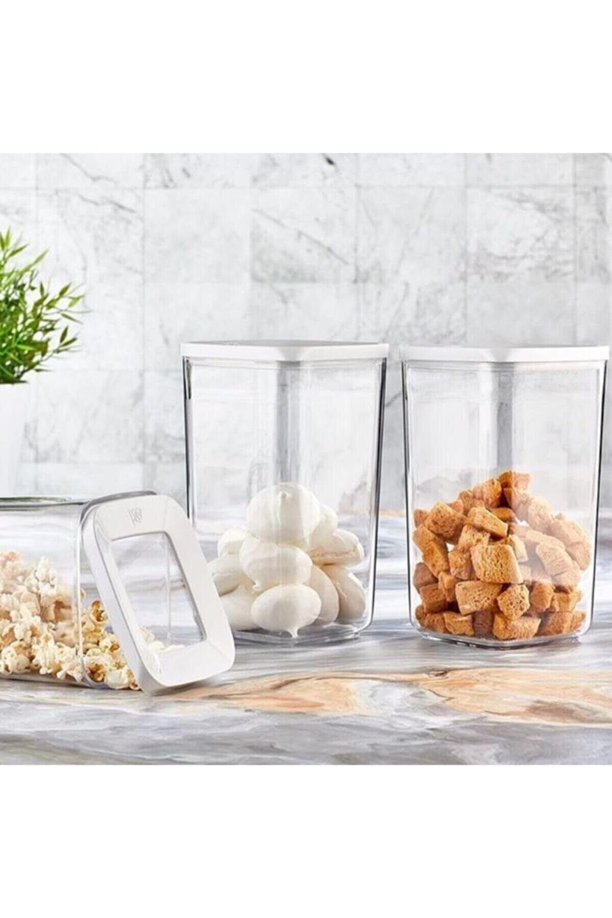 STOREMAX lbstorex Ahmet Vakumlu Kare Saklama Kabı 3 Adet 1200 Ml, Beyaz Newdsng 1116818