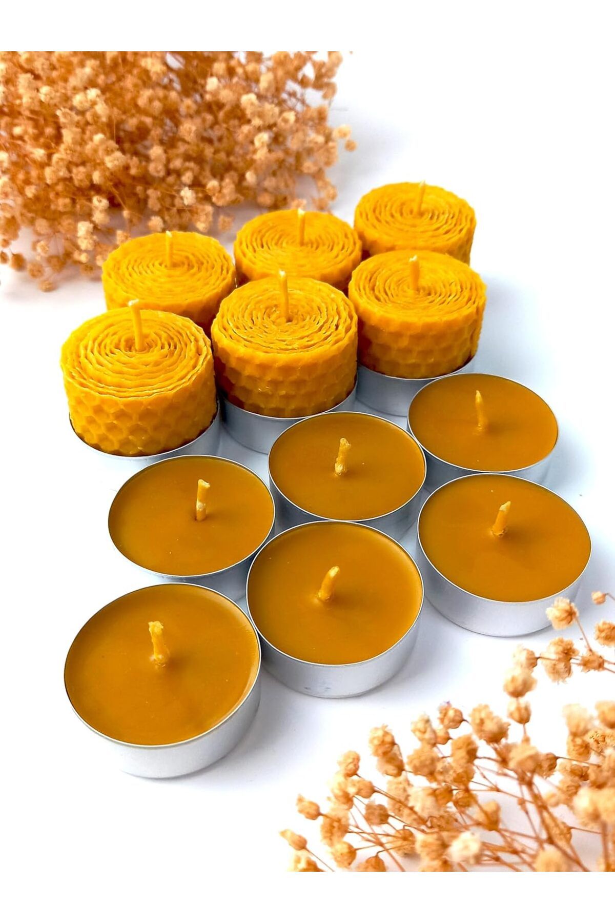 yenibagshop 12 Adet (6'sı Sarma) Bal Mumu Mum Tealight Doğal Petek Balmumu Mum Beeswax Candle