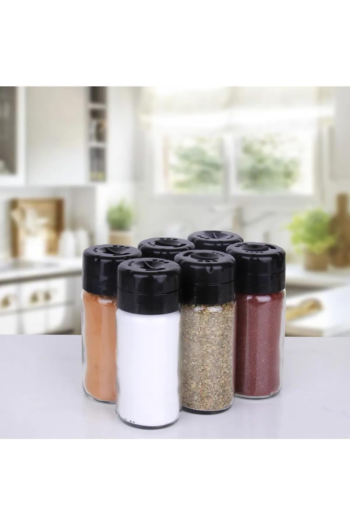 STOREMAX srhtDS Diyarı 6 Adet Cam Baharatlık Seti 245 ml Döner Kapaklı Tuzluk Biberlik Desing 266450