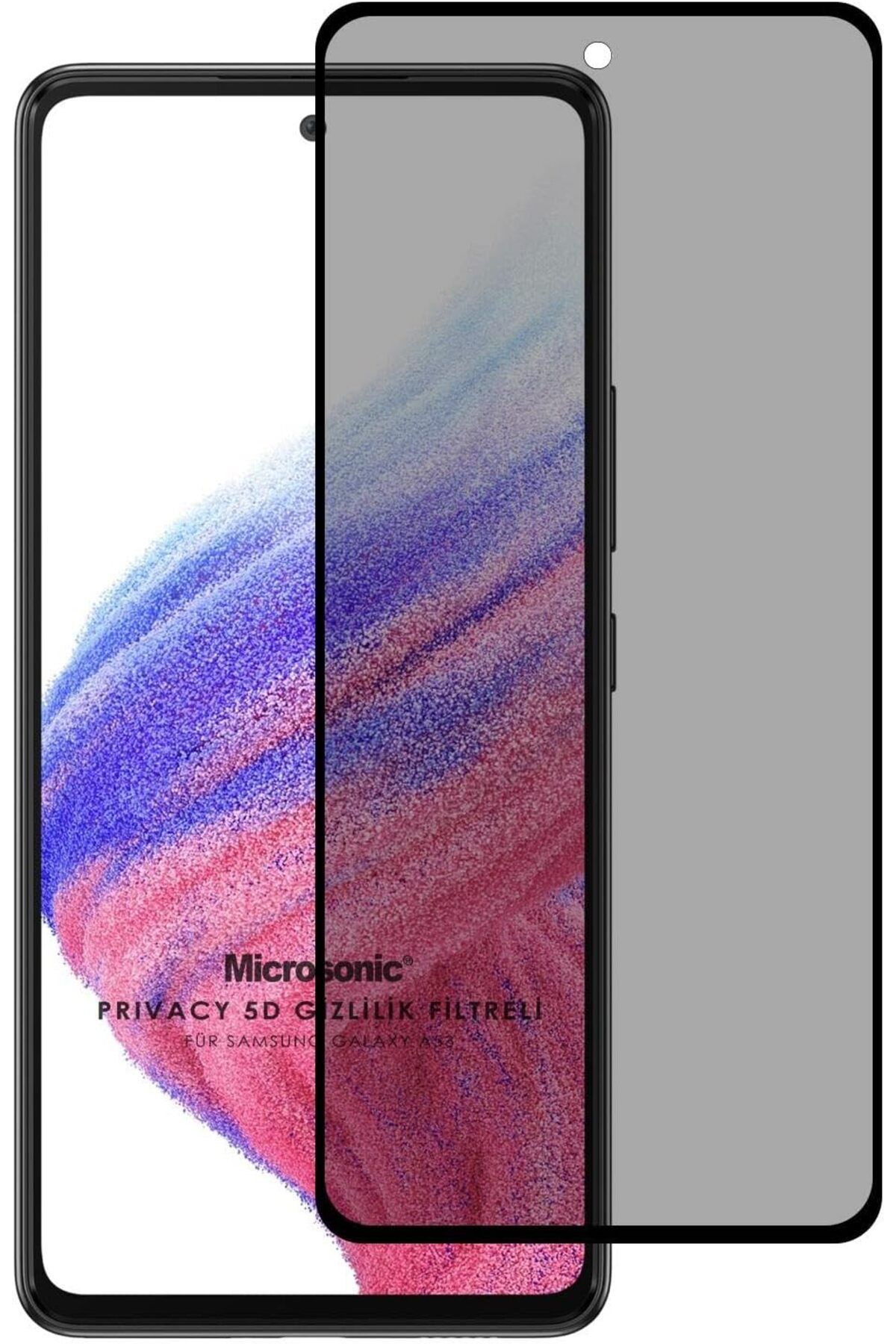 yenibagshop Galaxy A53 5G  Uyumlu Privacy 5D Gizlilik Filtreli Cam Ekran Koruyucu Siyah