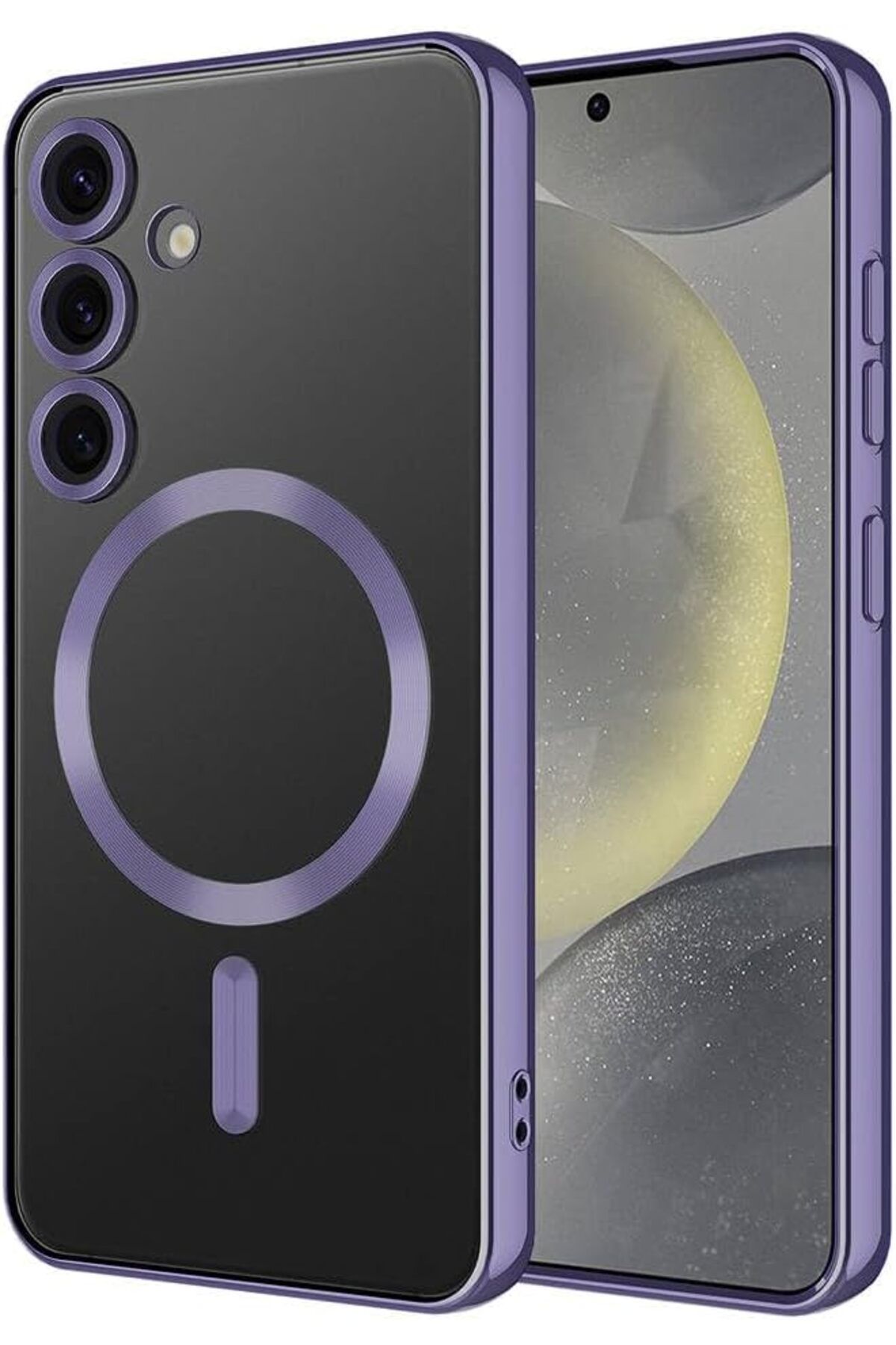 STOREMAX nffashopm S24 Kılıf Kamera Lens Korumalı Kablosuz Şarj Destekli Arkası Şeffaf Parlak Kenarlı