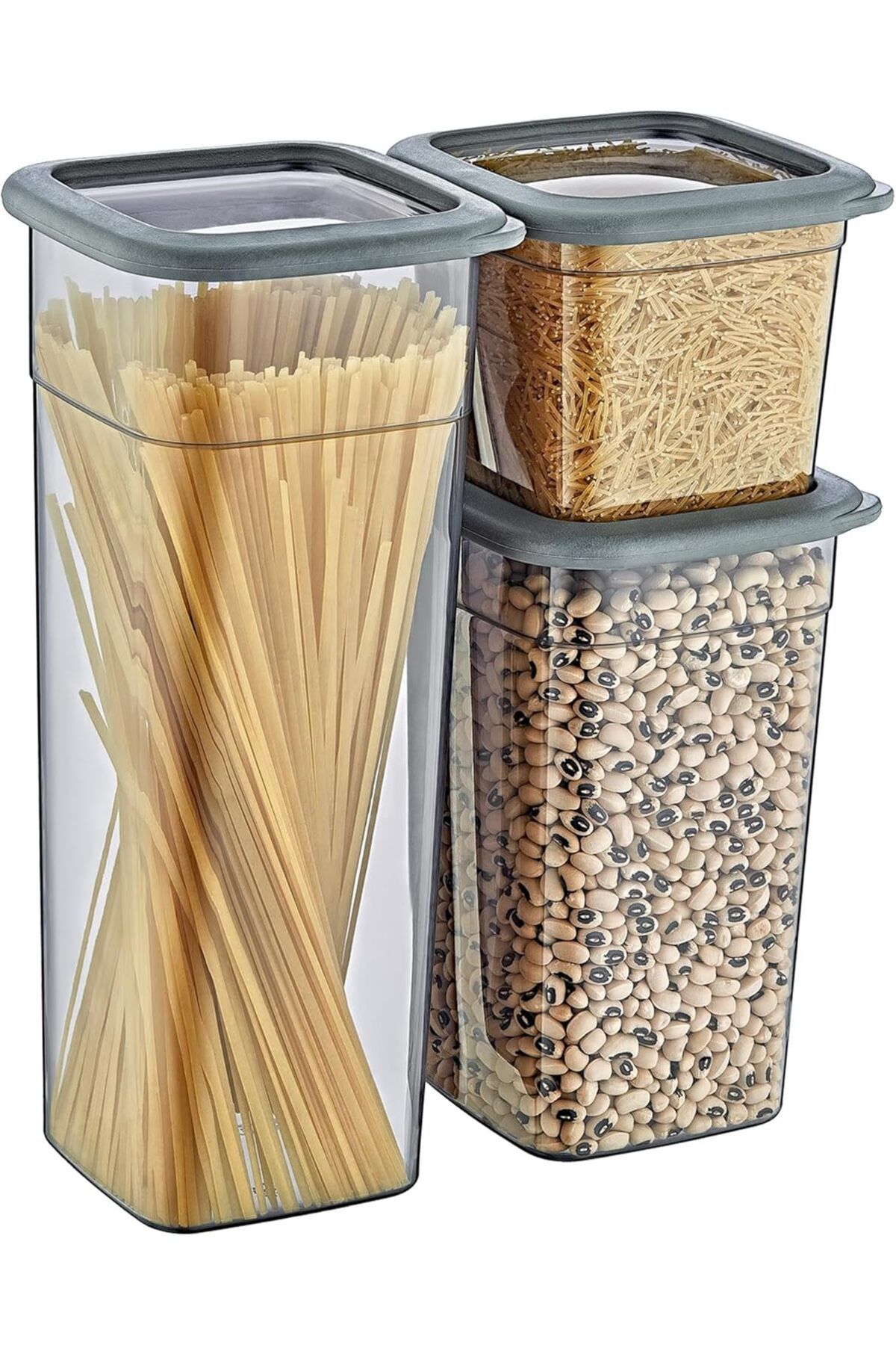 STOREMAX nffashopm 4'Lü Set Skali Kare Saklama Kabı Antrasit (4'şer adet 740 ml, 1440 ml, 2350 ml) storest