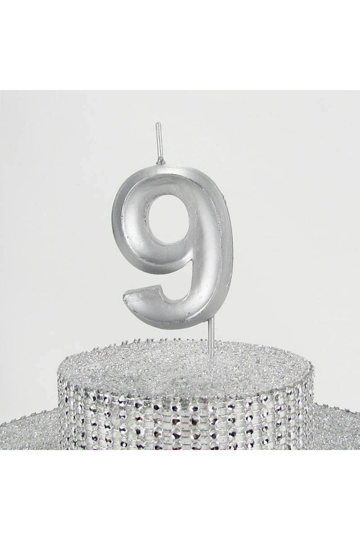 yenibagshop 9 Dokuz Rakamlı Gümüş Gri Mum 6.5 Cm