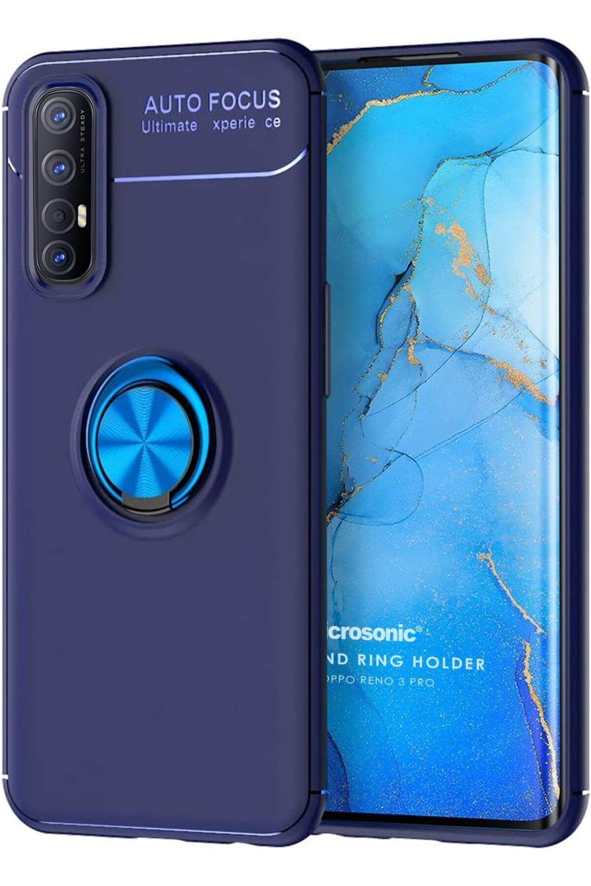 STOREMAX htpshopmx Oppo Reno 3 Pro için Kılıf Kickstand Ring Holder Lacivert [Reno 3 Pro ile Uyumlu Kılı