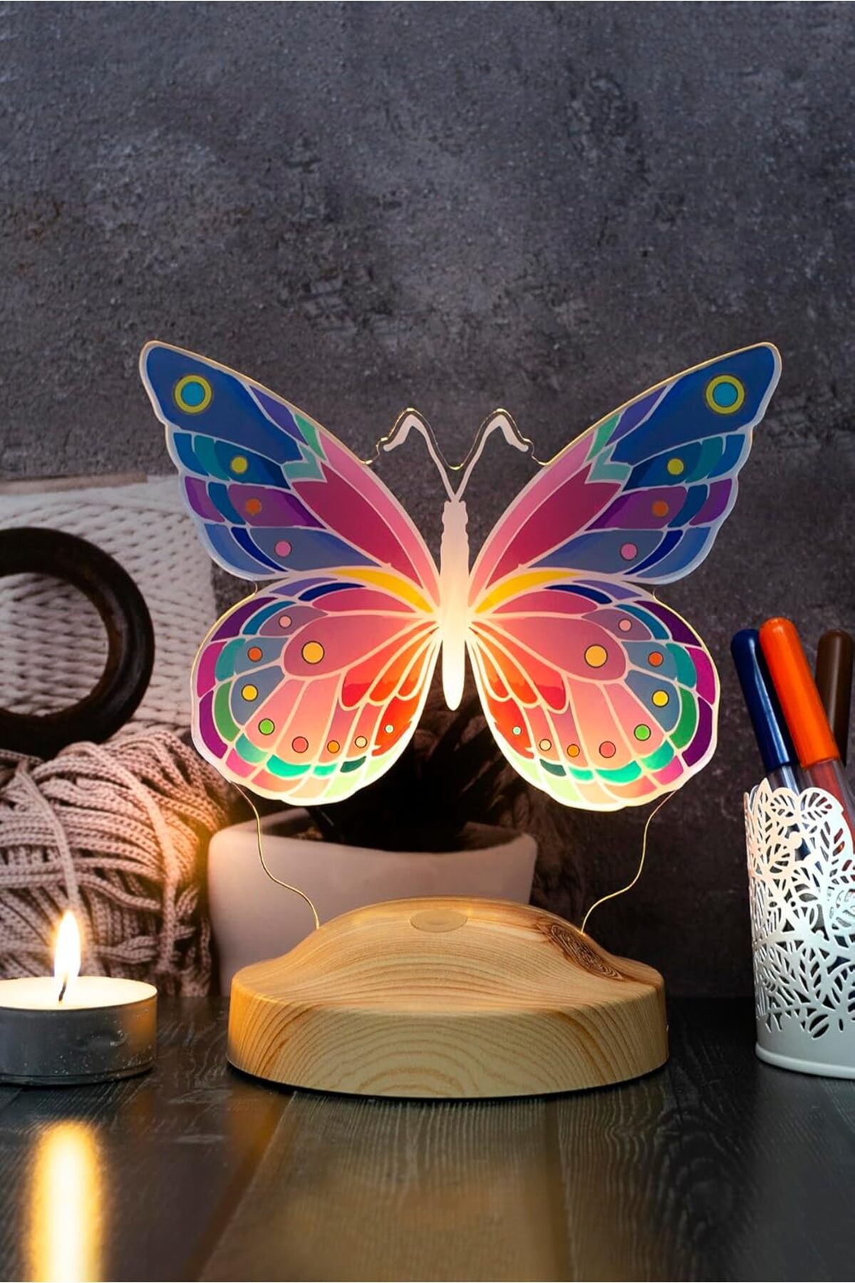 yenibagshop Renkli Baskılı Kelebek Led Lamba, Kelebek Tasarımlı Gece Lambası, Kelebek Desenli LED Lamba