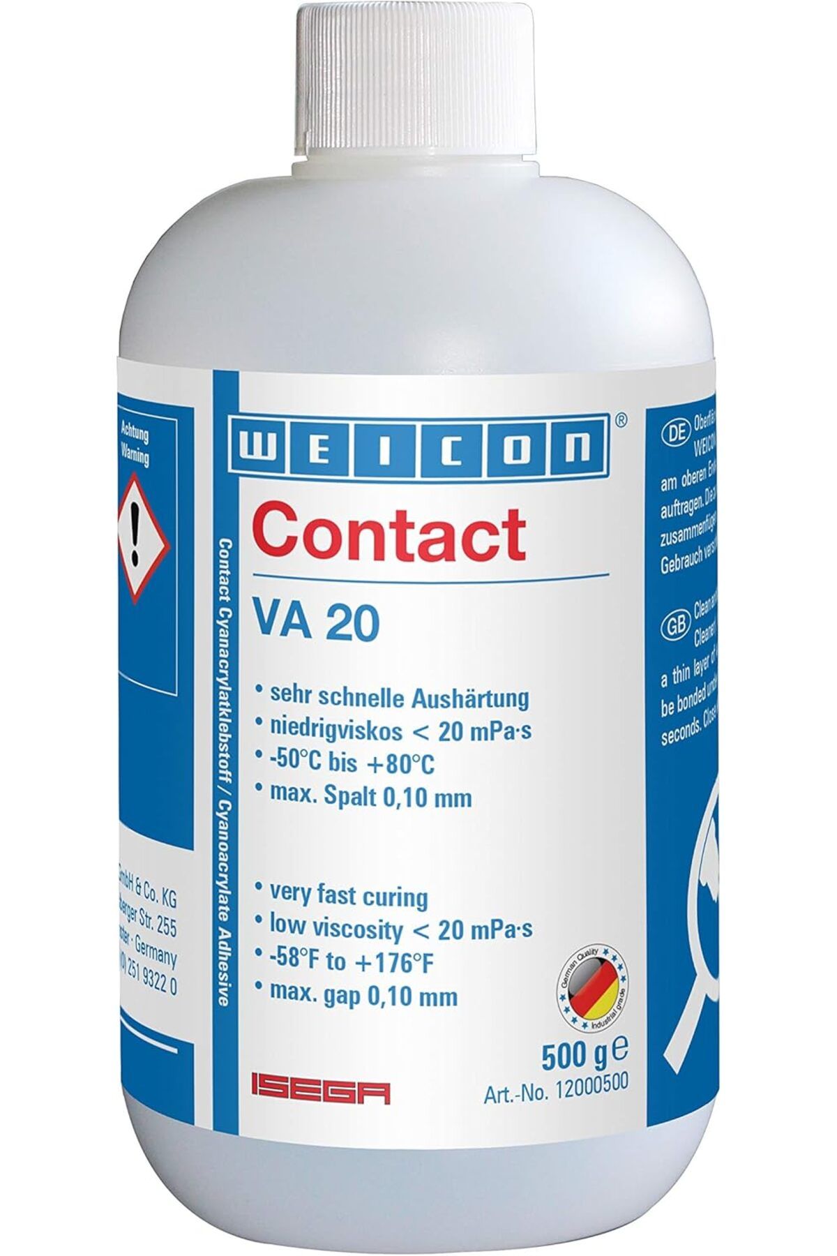 salesalbutik Contact VA 20 | 500 g | Siyanoakrilat Yapıştırıcı | Kauçuk, ahşap, metal, plastik için