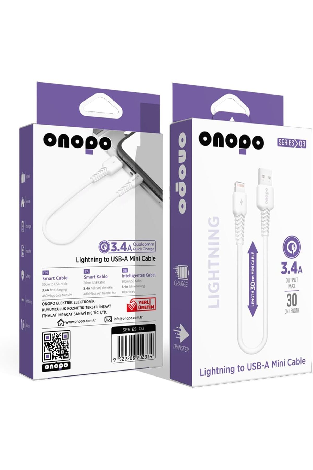 STOREMAX lbstorex İphone Uyumlu Lightning To USB Mini Kablo 3.4A Hızlı Şarj ve Data Kablosu 30CM - Q3 New
