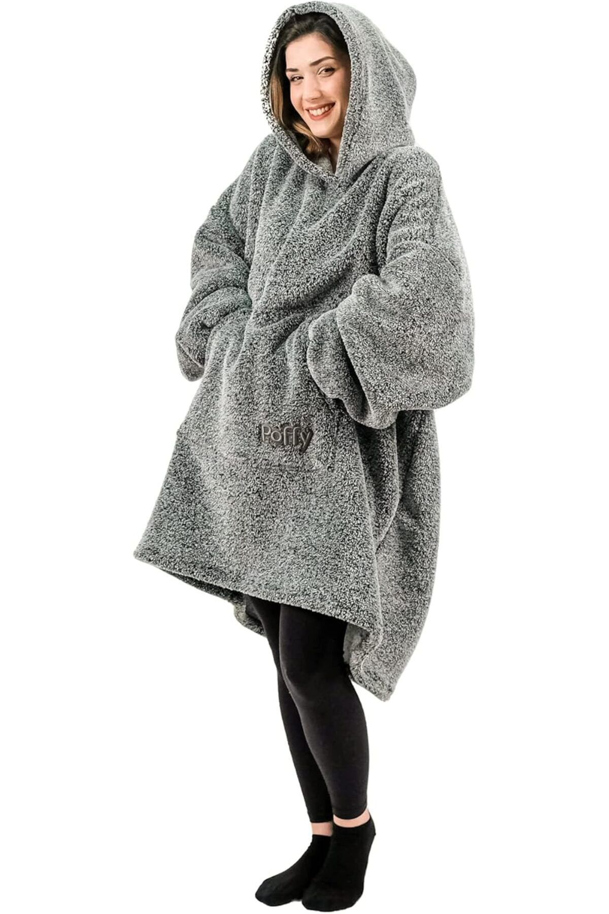 STOREMAX Oversize Giyilebilir Battaniye Tek Beden Çok Rahat Unisex Hoodie Peluş Kapüşonlu Sweat