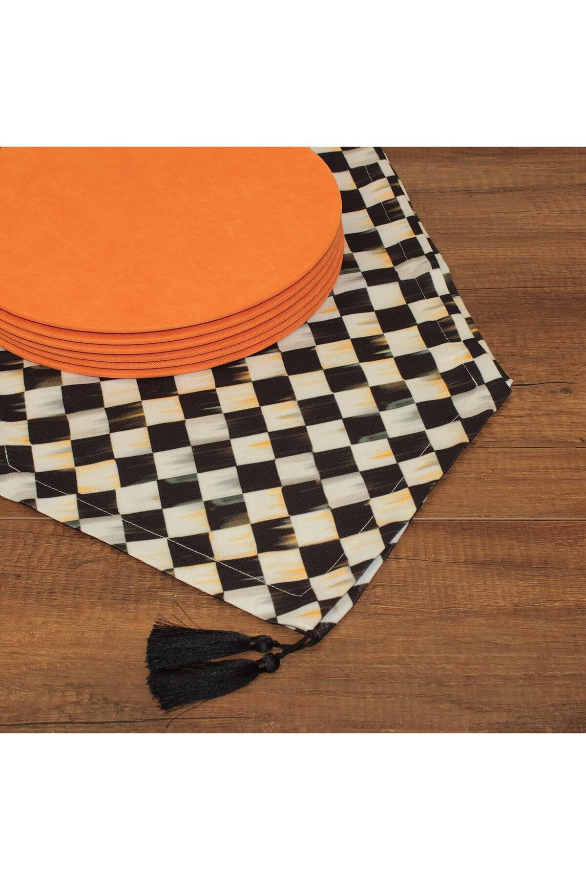 STOREMAX sellbuystore Siyah Beyaz Kare Desenli Dijital Baskılı Runner Amerikan Servis 40x150 cm 1053513